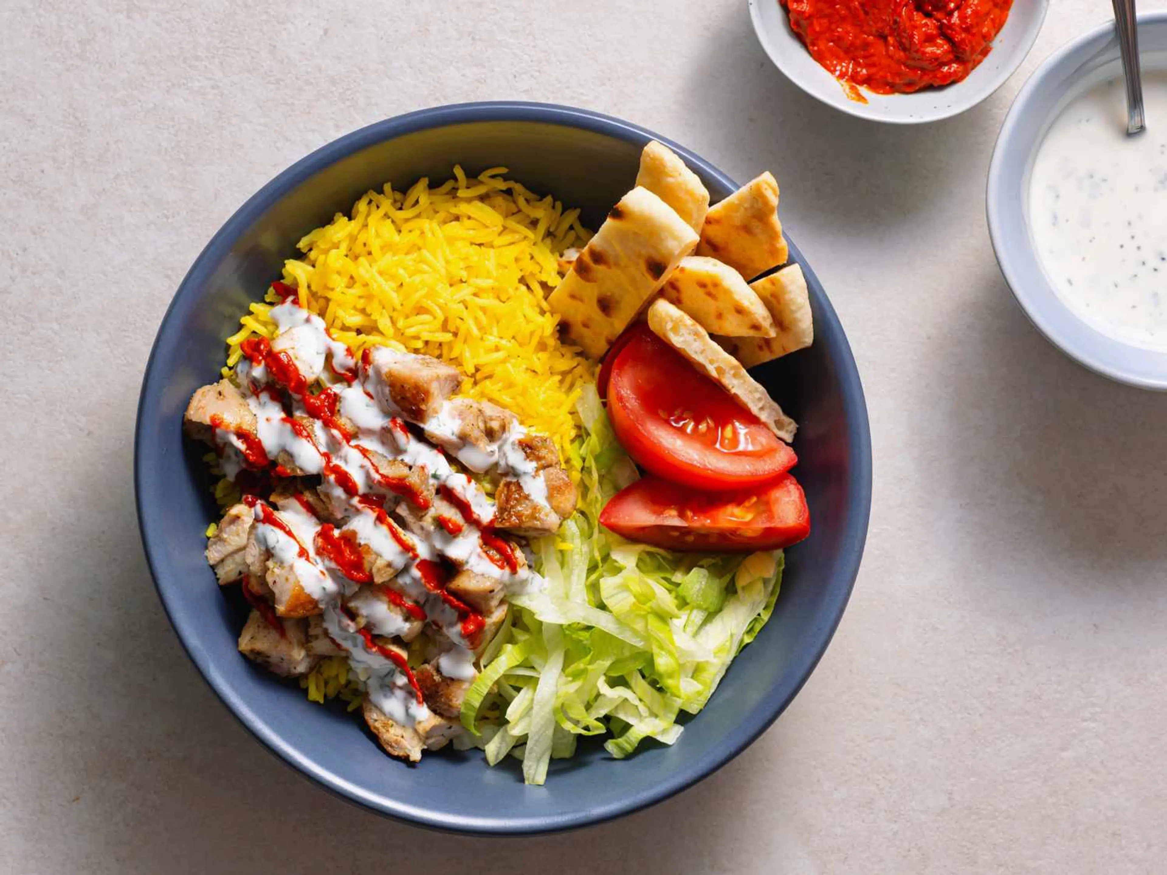 Halal Cart-Style Chicken and Rice With White Sauce