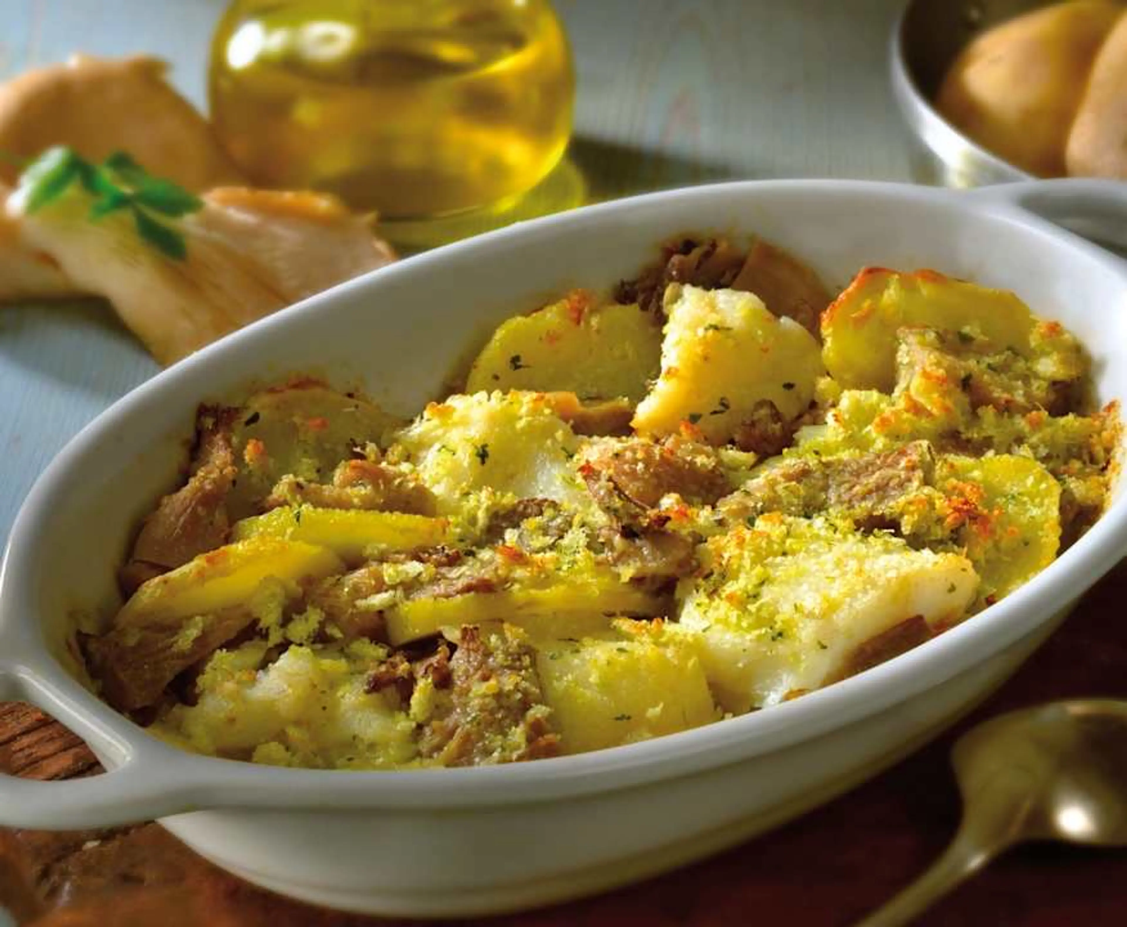 Baccalà, patate e funghi