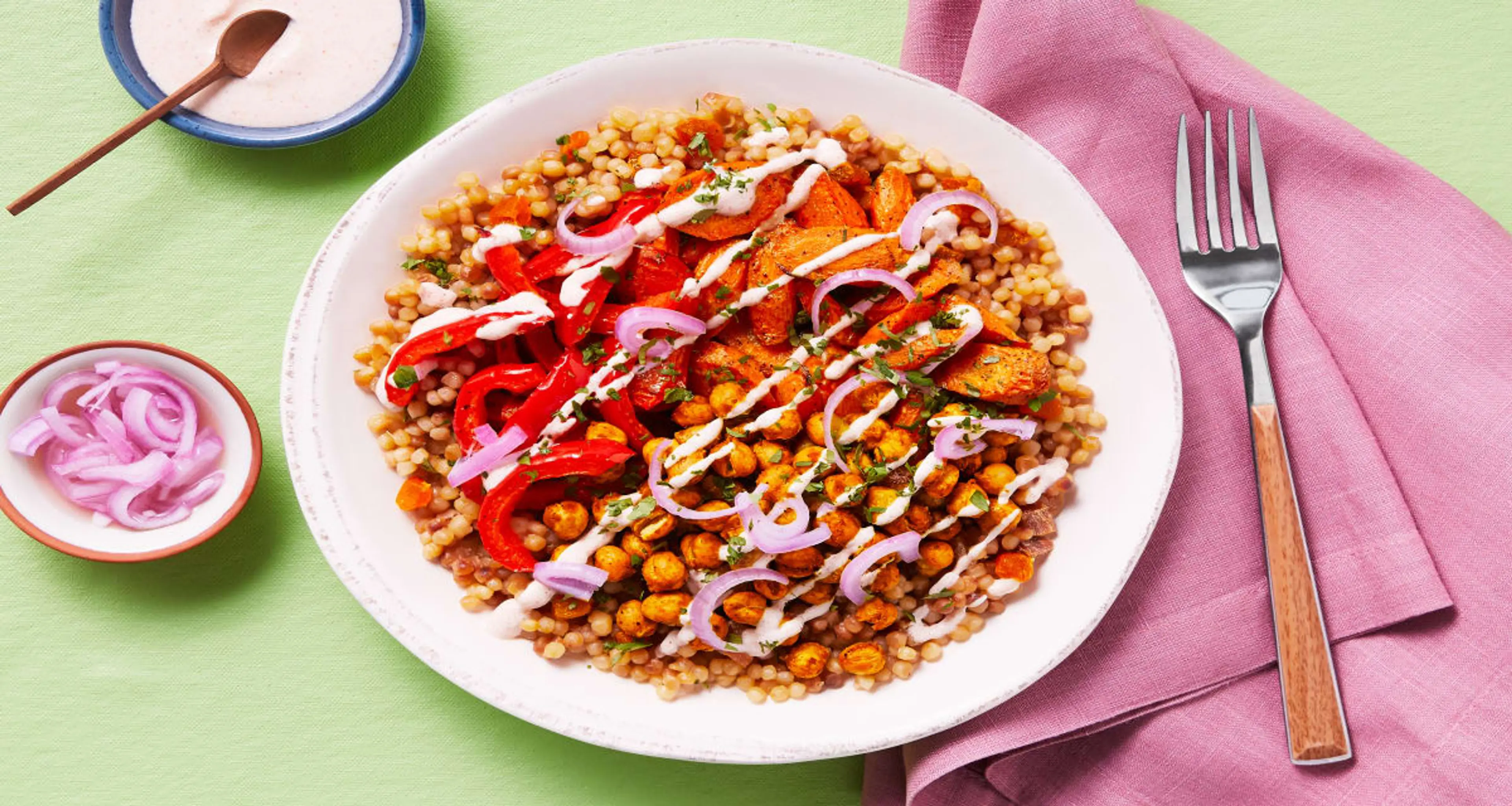 Shawarma-Spiced Chickpea Couscous Bowls with Roasted Veggies