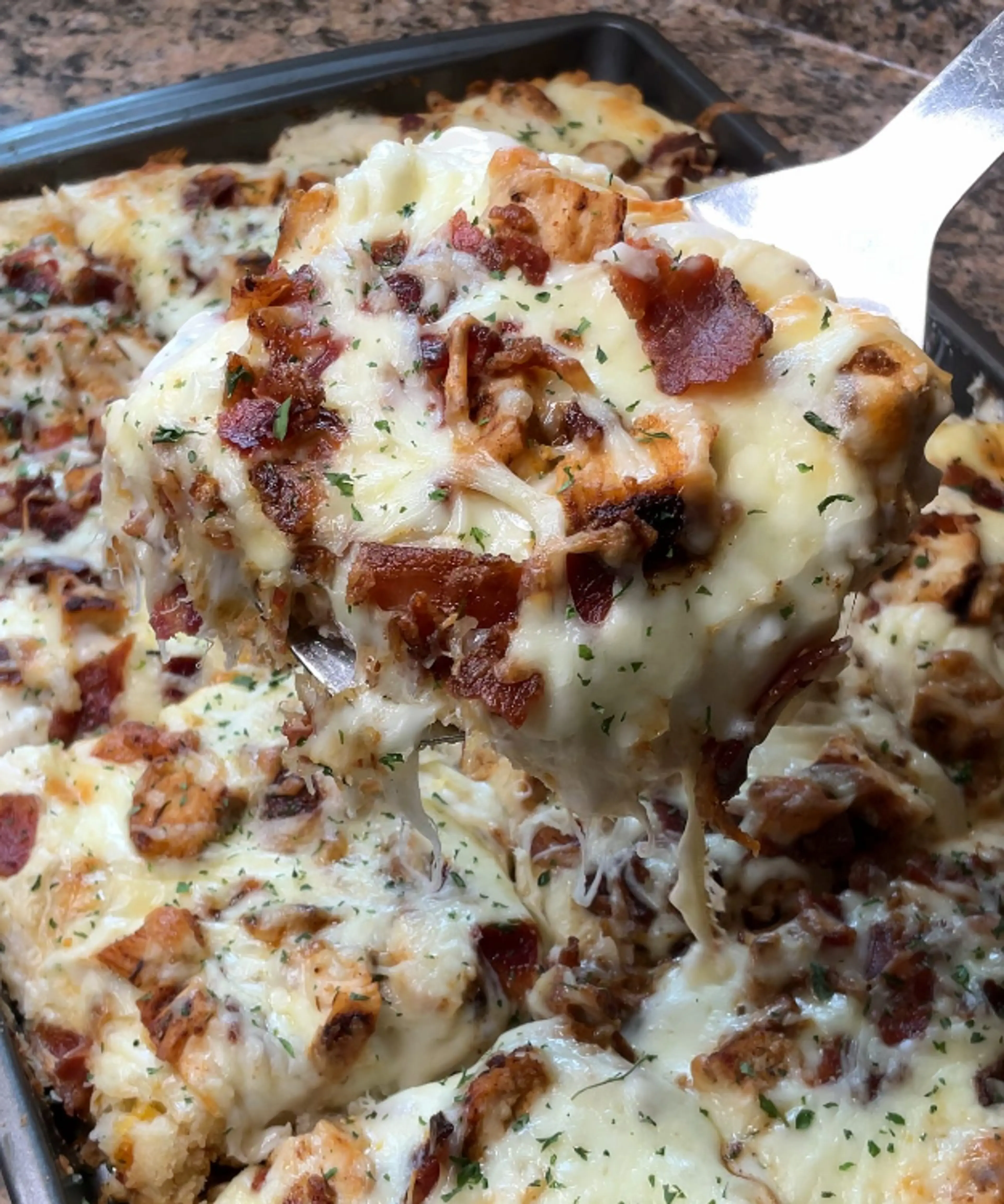Chicken Bacon Alfredo Pizza on Cheddar Bay Biscuit Crust