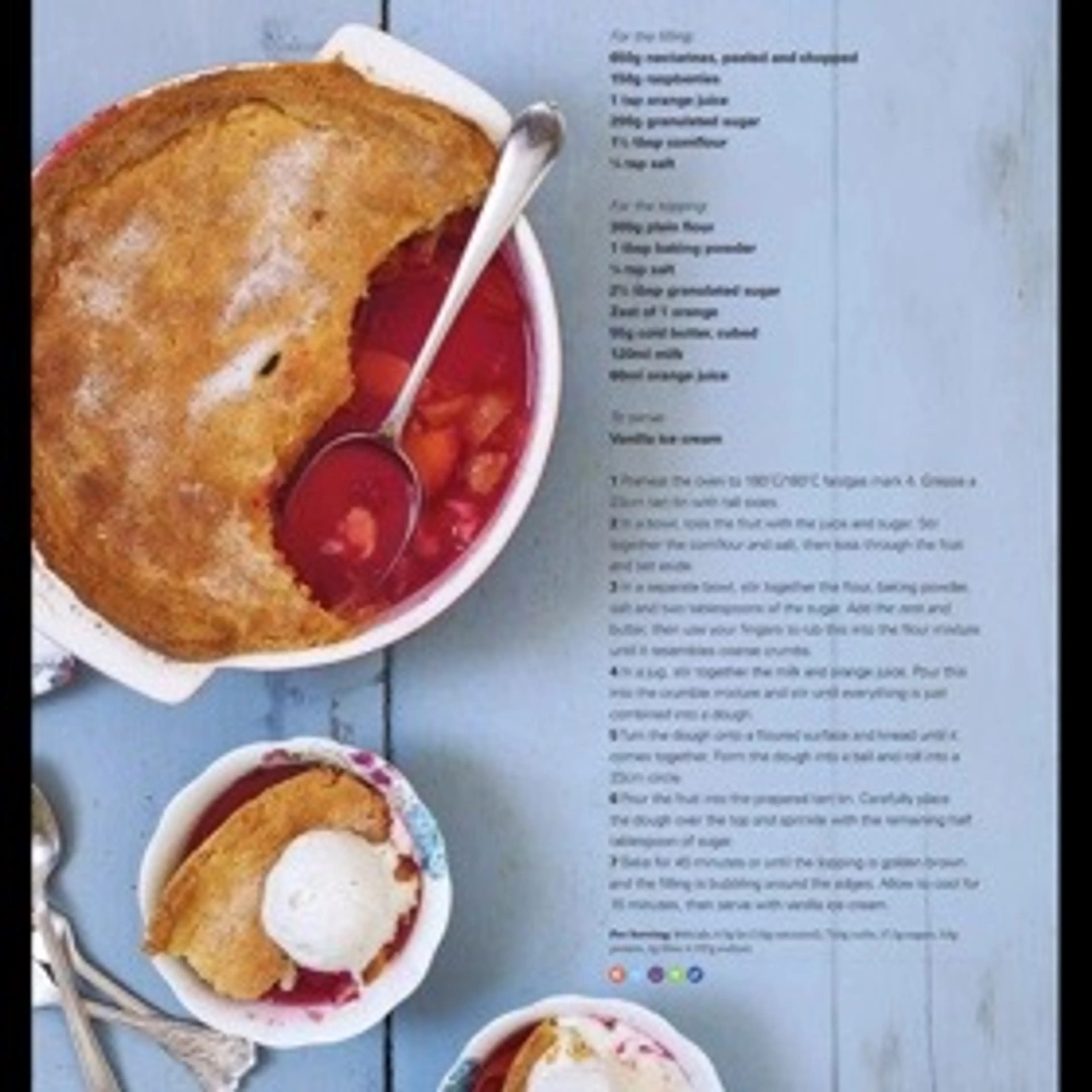 Nectarine and raspberry  cobbler