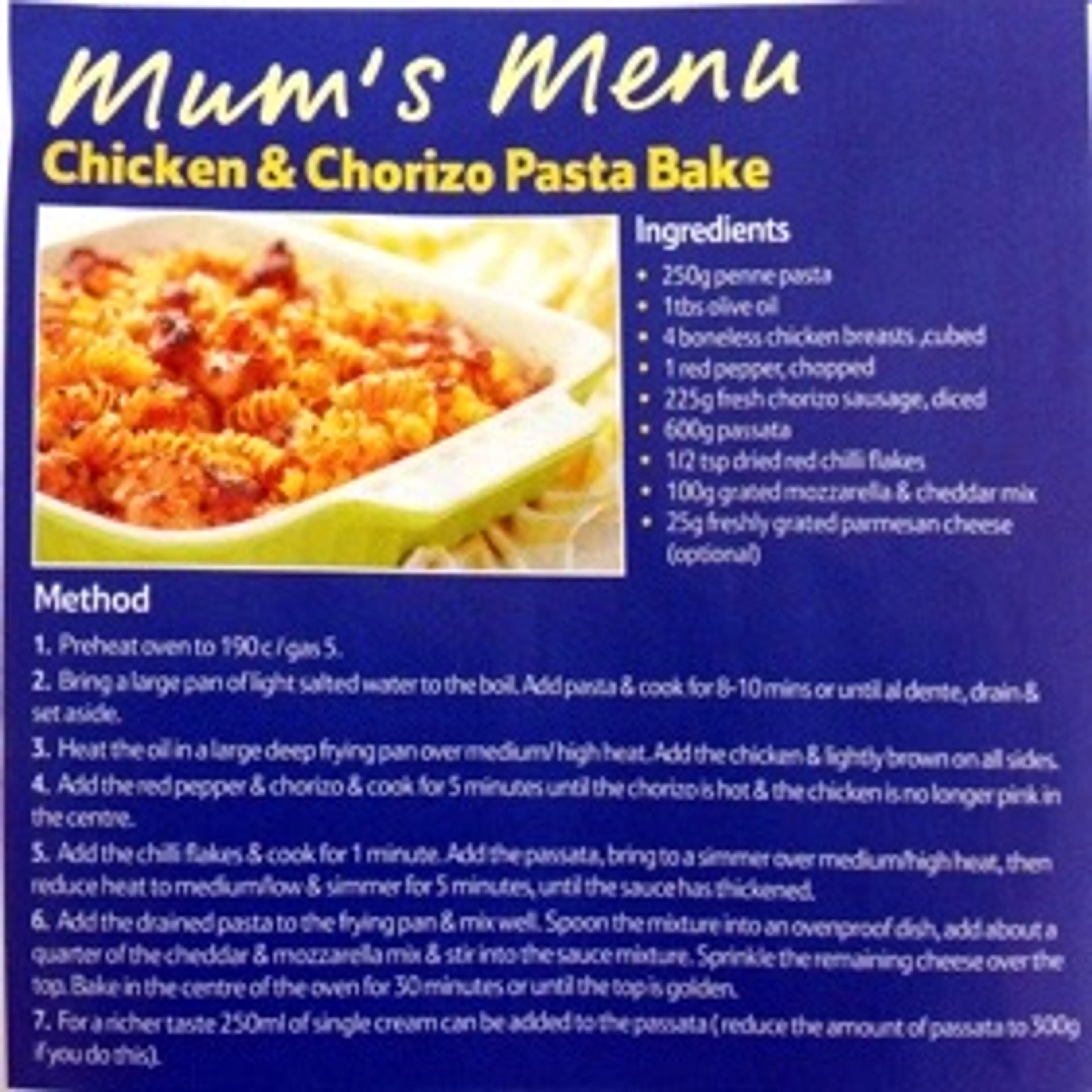Chicken & Chorizo Pasta Bake