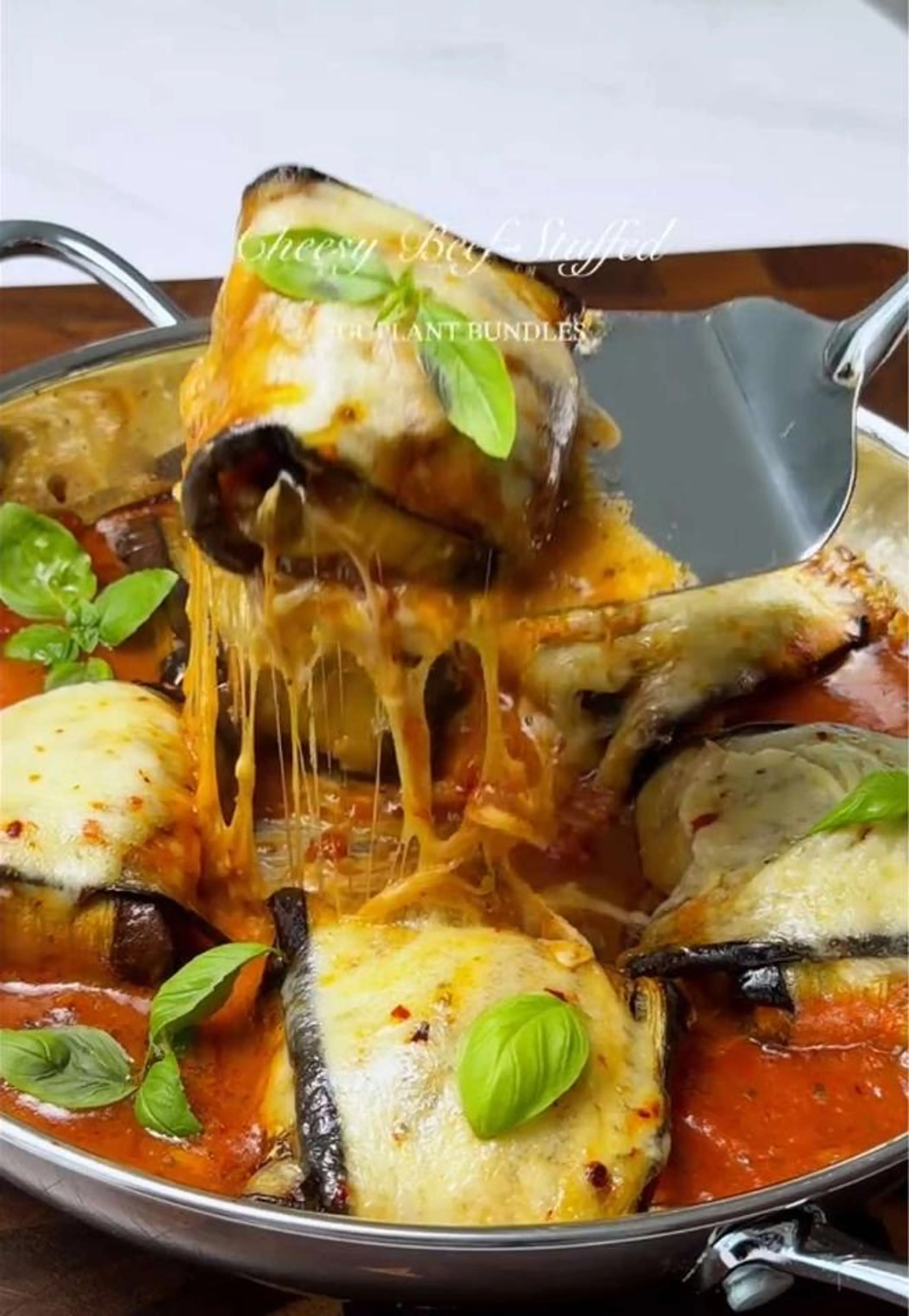 Stuffed Eggplant Bundles with Beef & Cheese