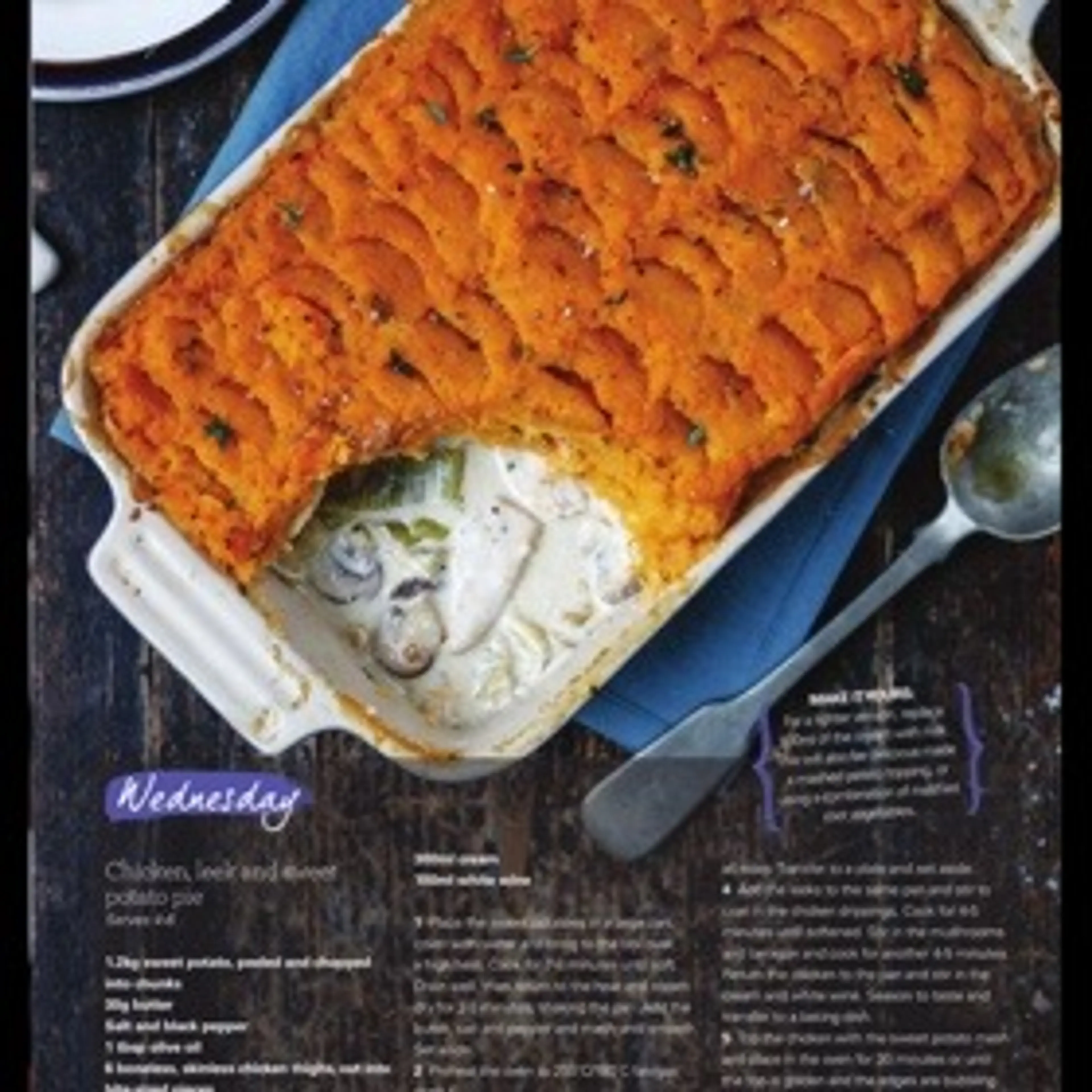 Chicken, leek and sweet potato pie