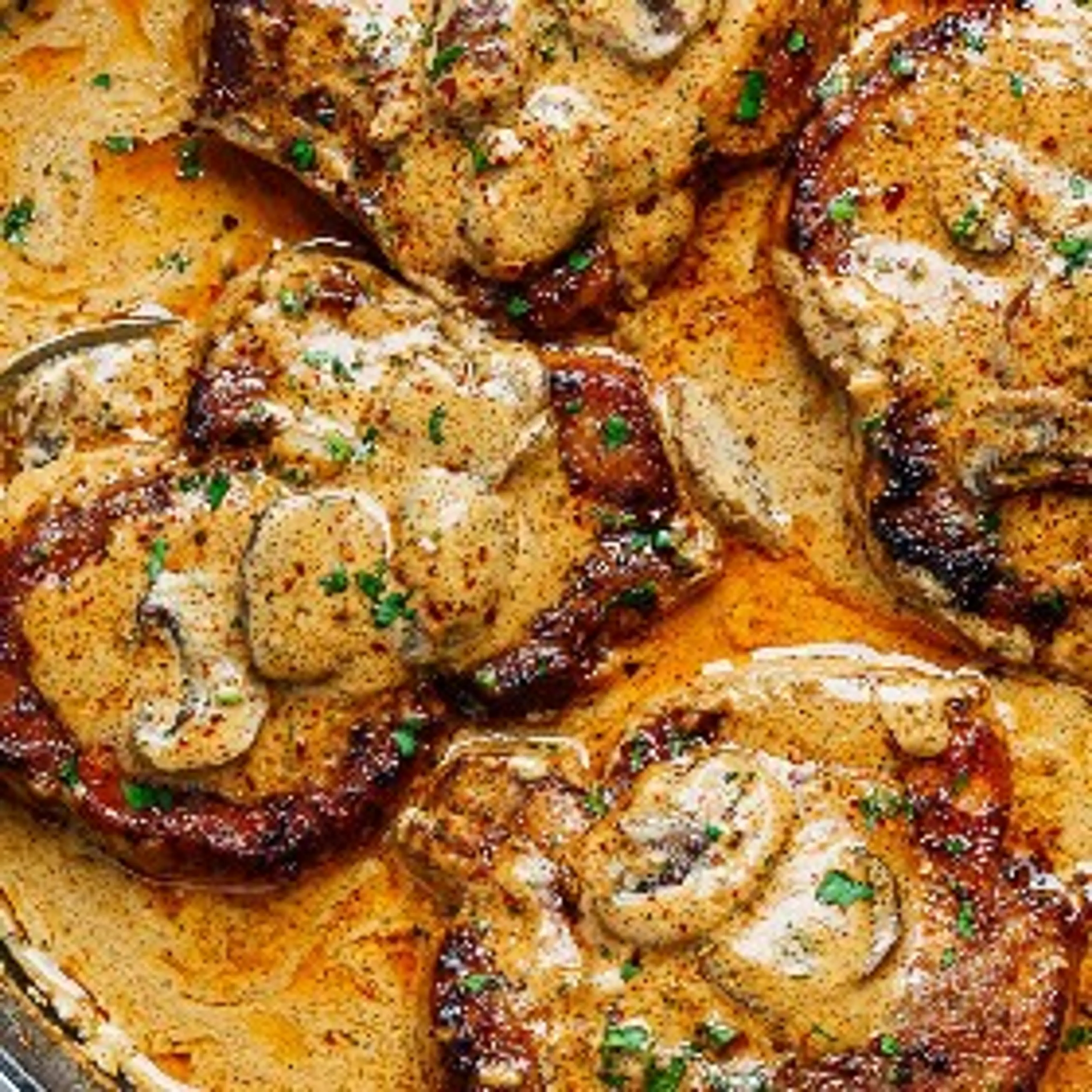 Garlic Pork Chops in Creamy Mushroom Sauce