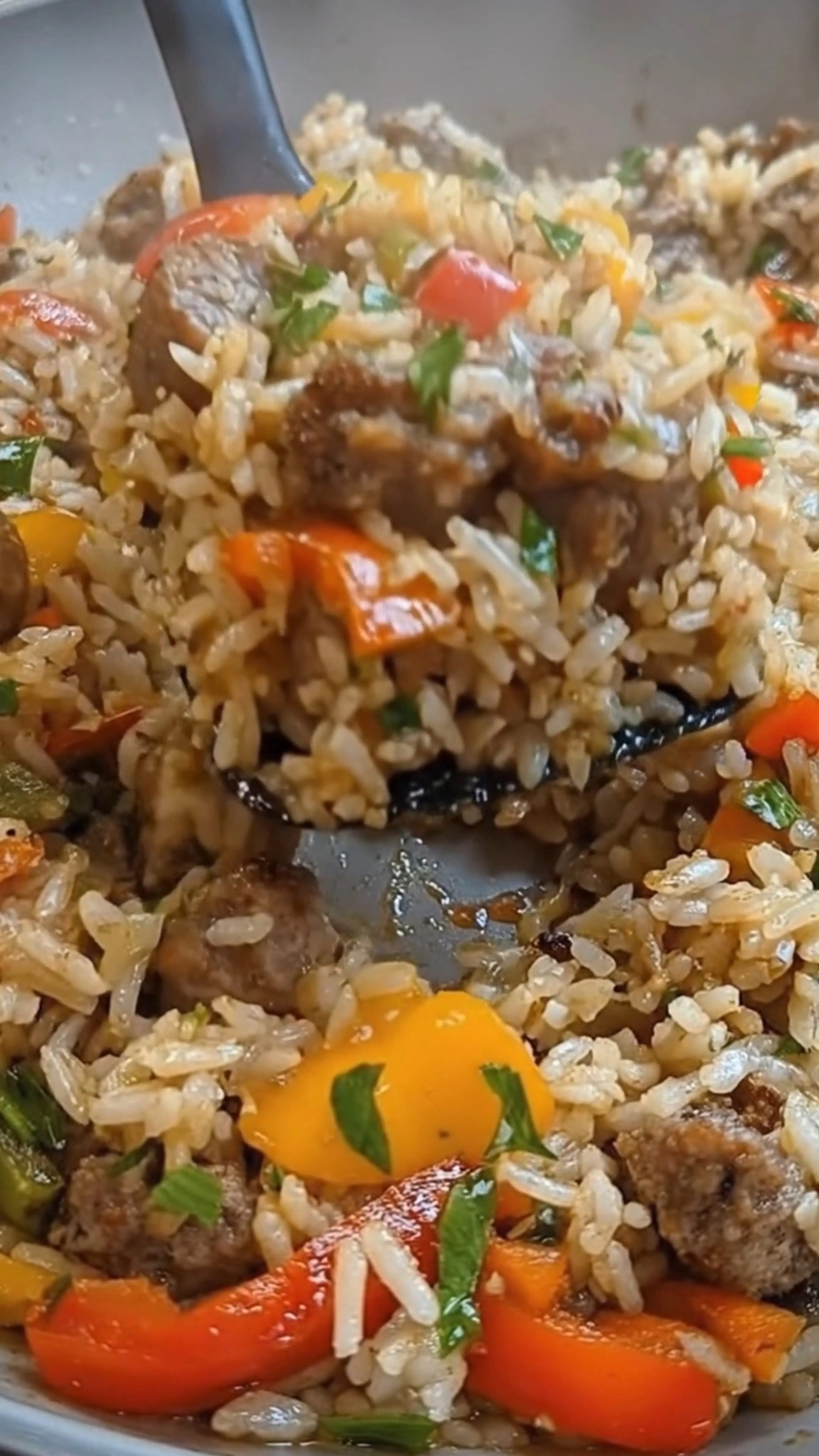 Loaded Sausage and Pepper Rice Skillet