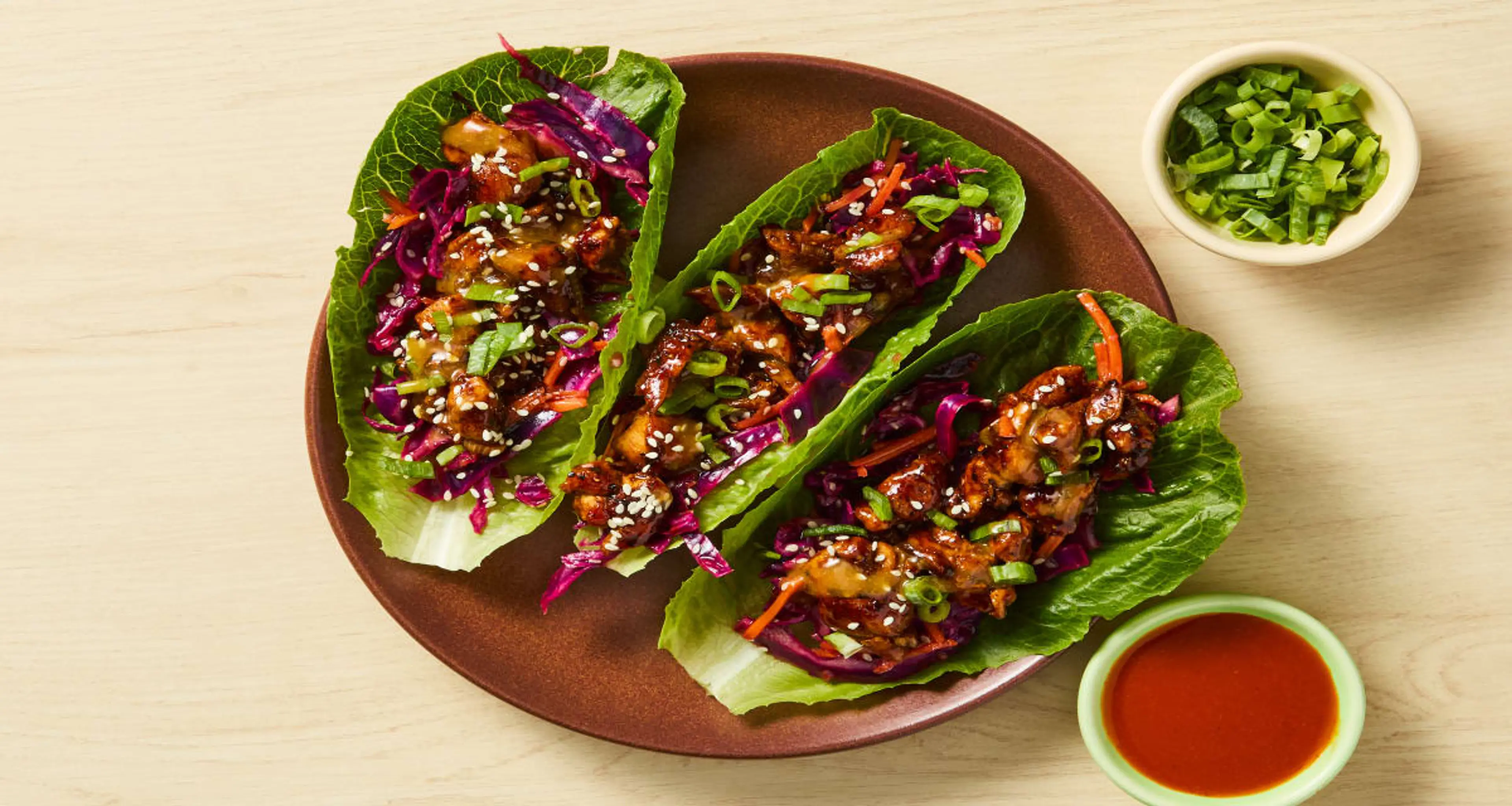 One-Pan Sweet & Spicy Chicken Lettuce Wraps with Sesame Slaw
