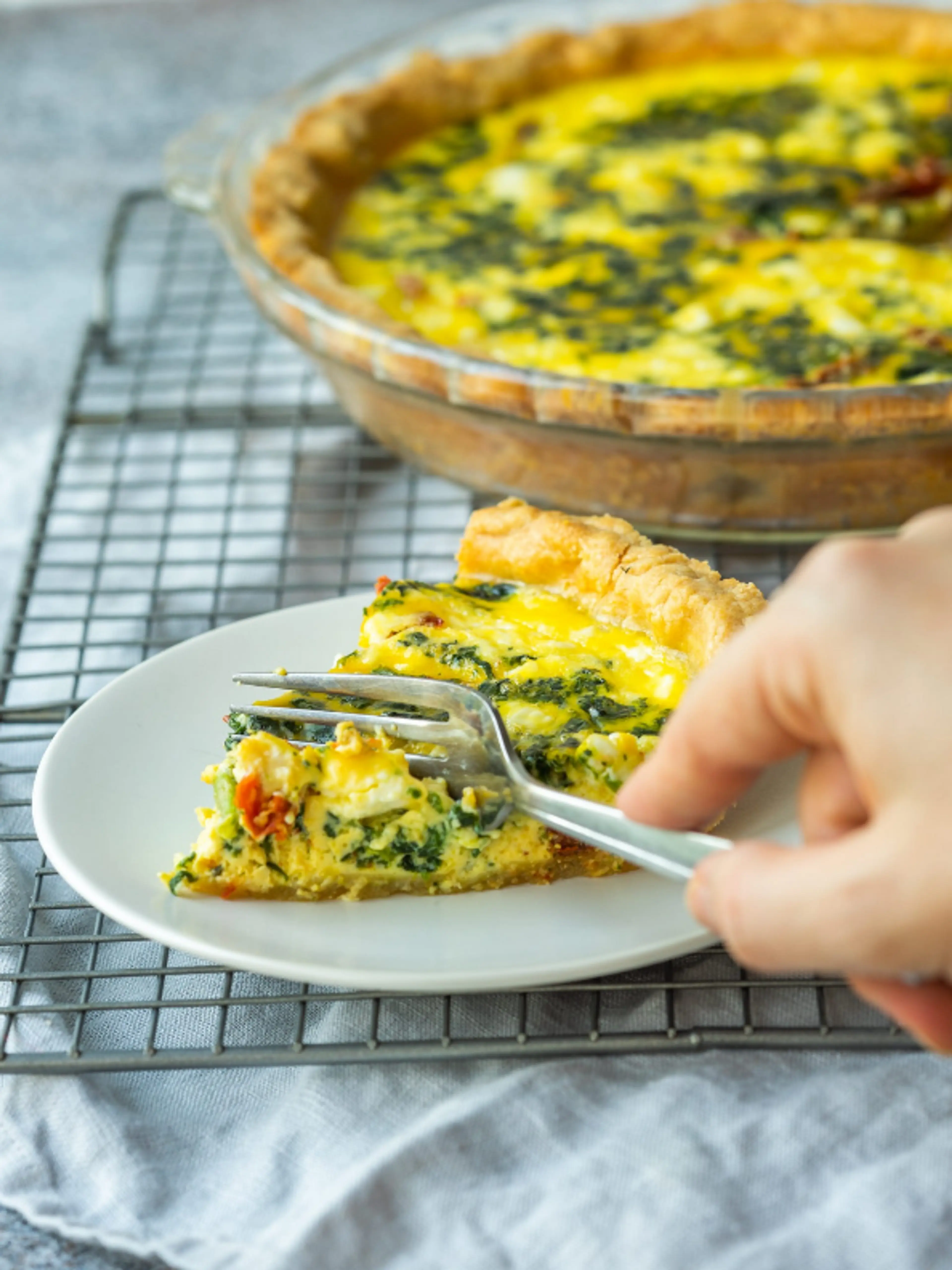 Spinach Feta and Sun Dried Tomato Quiche