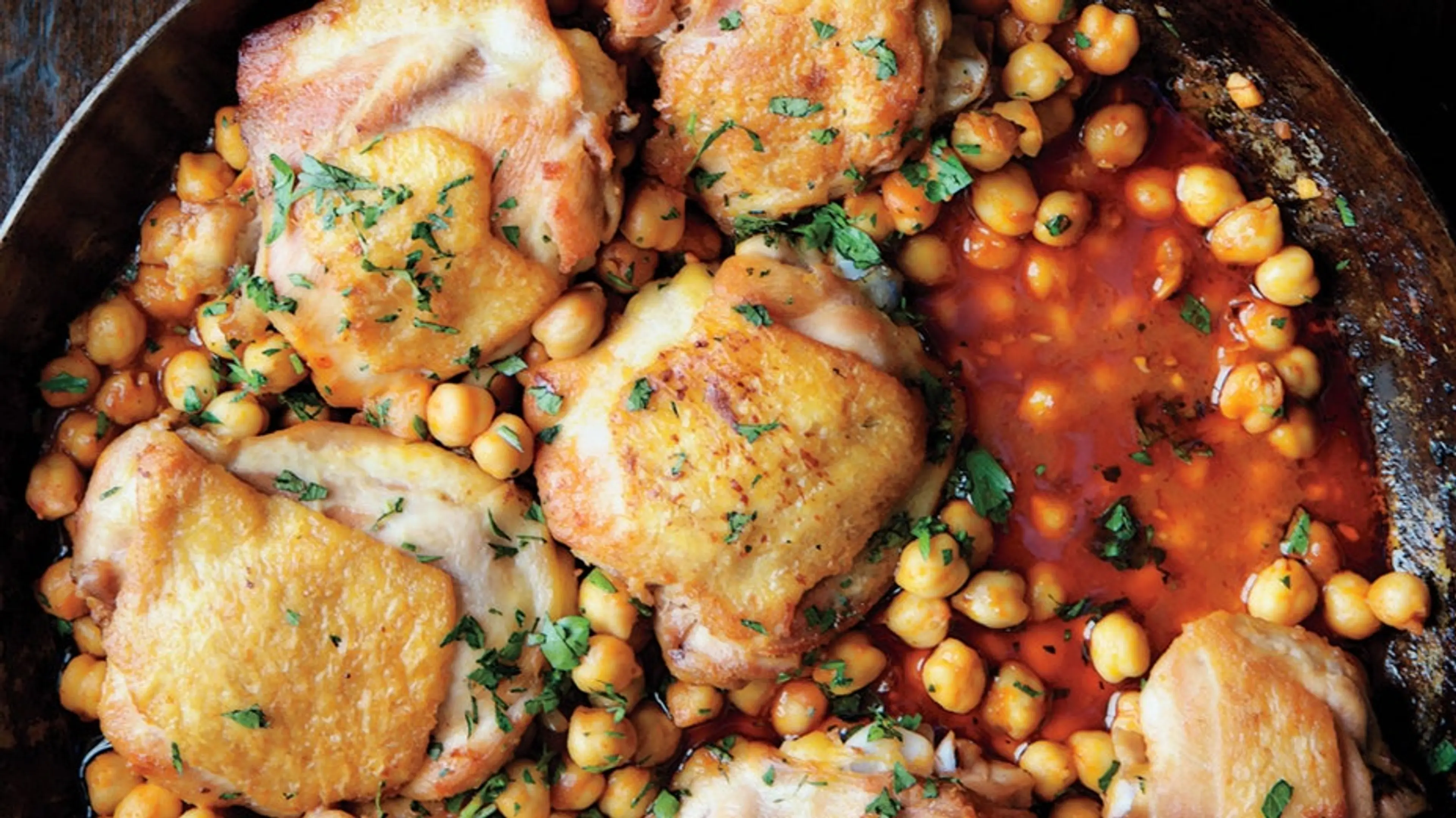 Pan-Roasted Chicken with Harissa Chickpeas