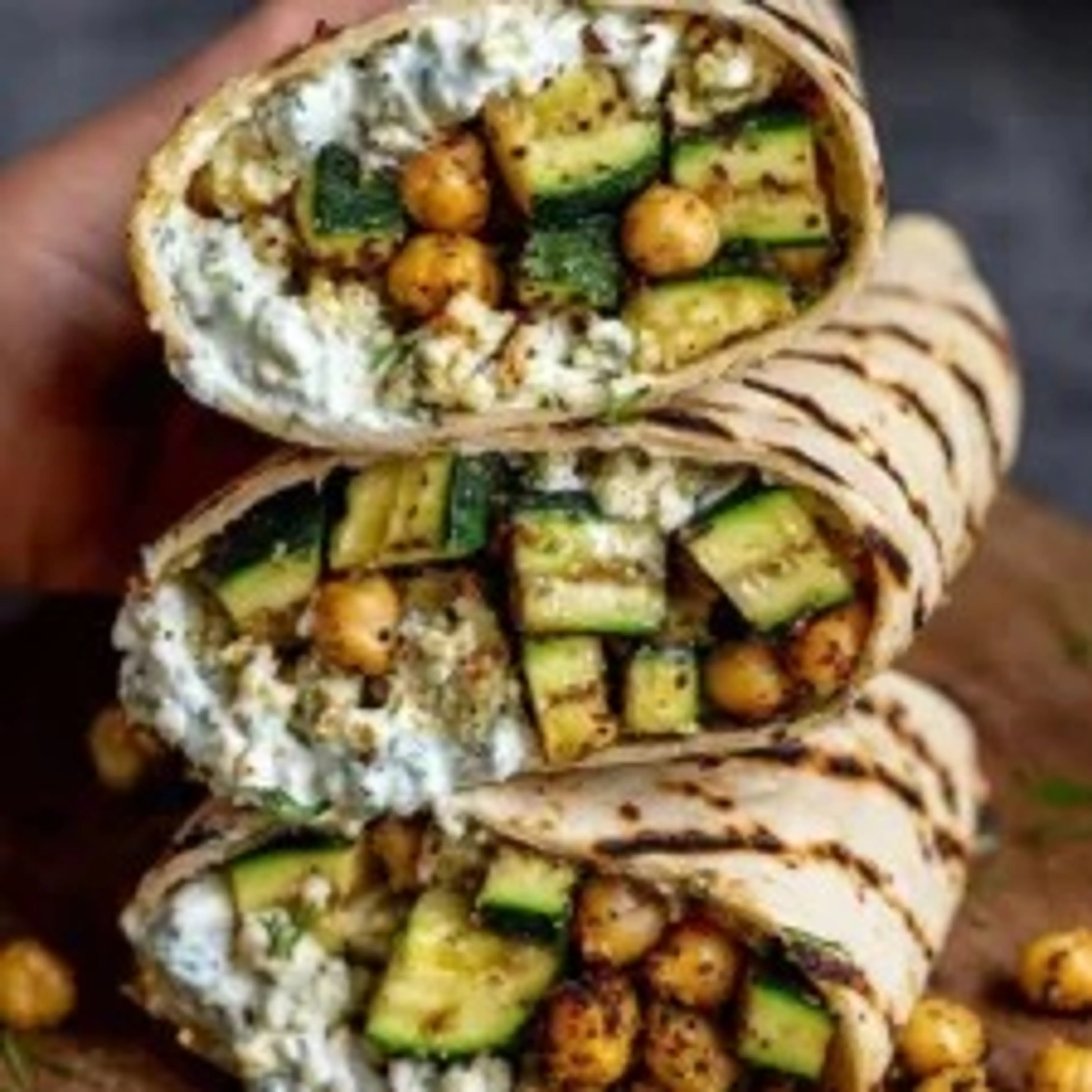 Grilled Zucchini and Feta Chickpea Wrap with Herbed Yogurt