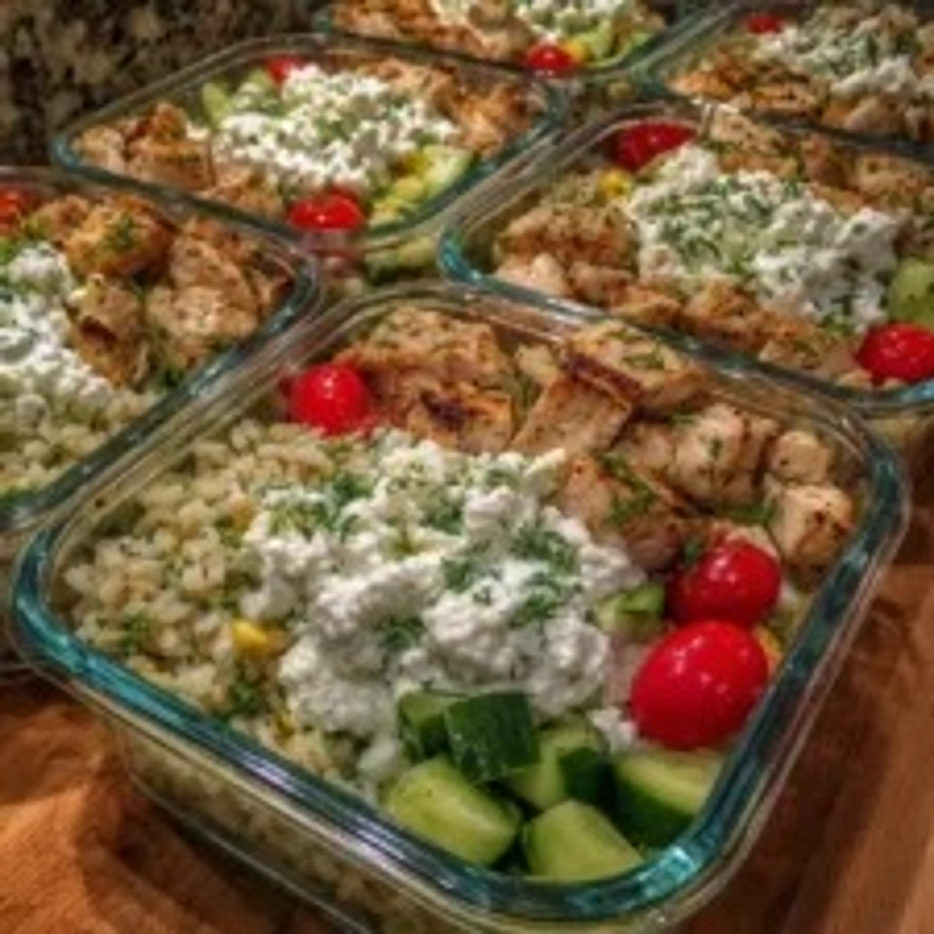 Greek Chicken & Veggie Bowls with Cottage Cheese Tzatziki