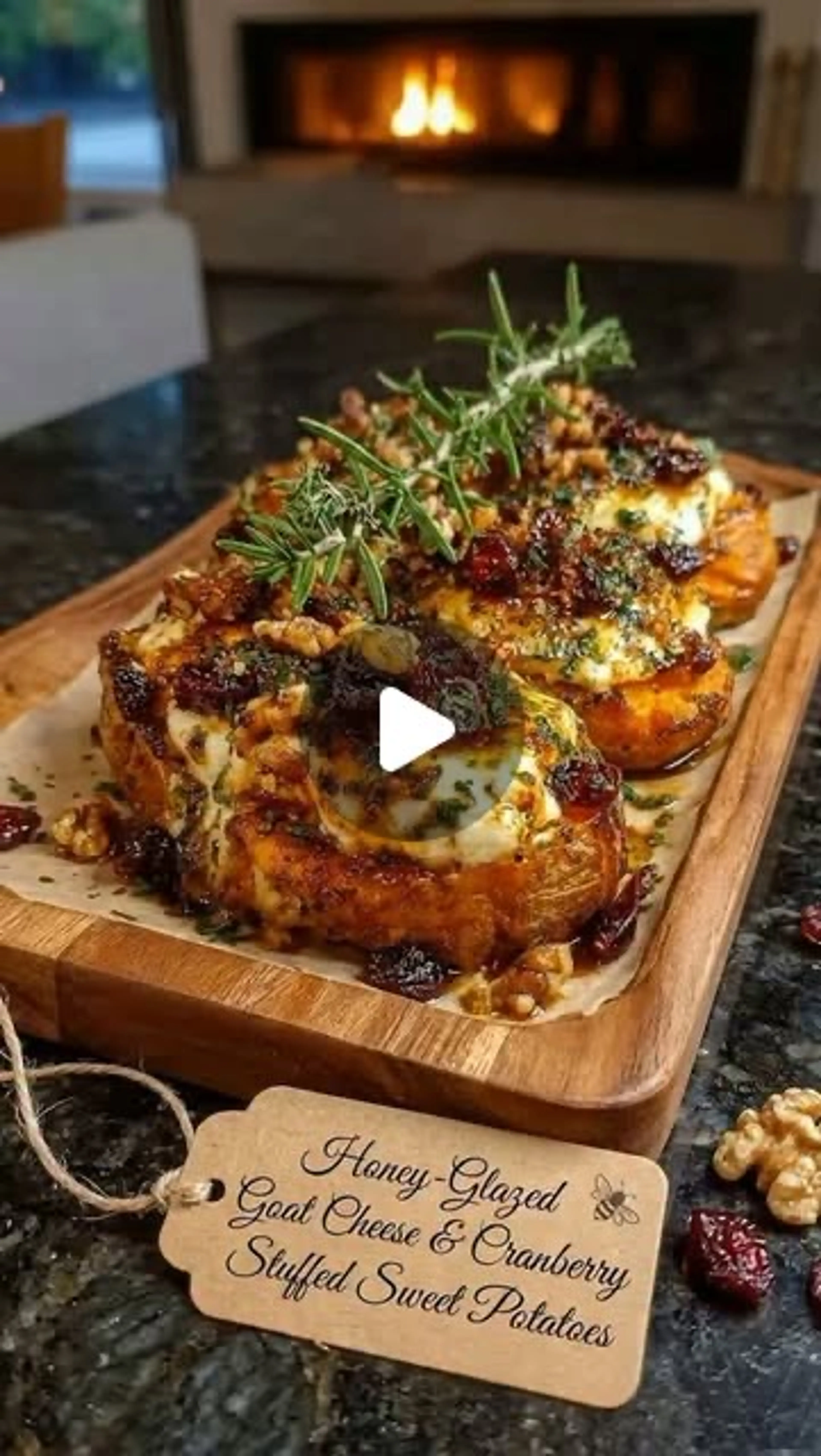 Honey-glazed Goat Cheese & Cranberry Stuffed Sweet Potatoes