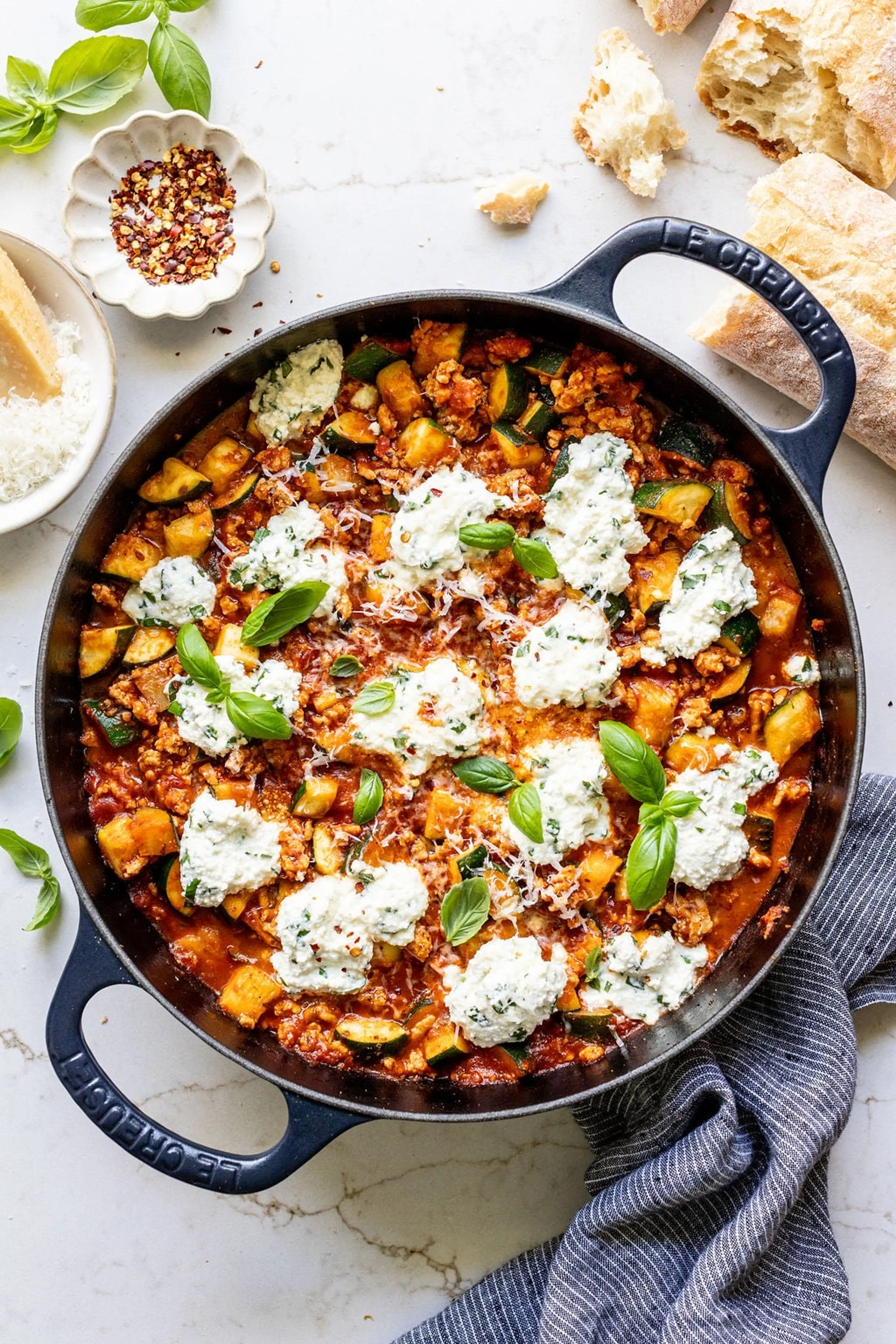 Ground Turkey Zucchini Skillet with Ricotta