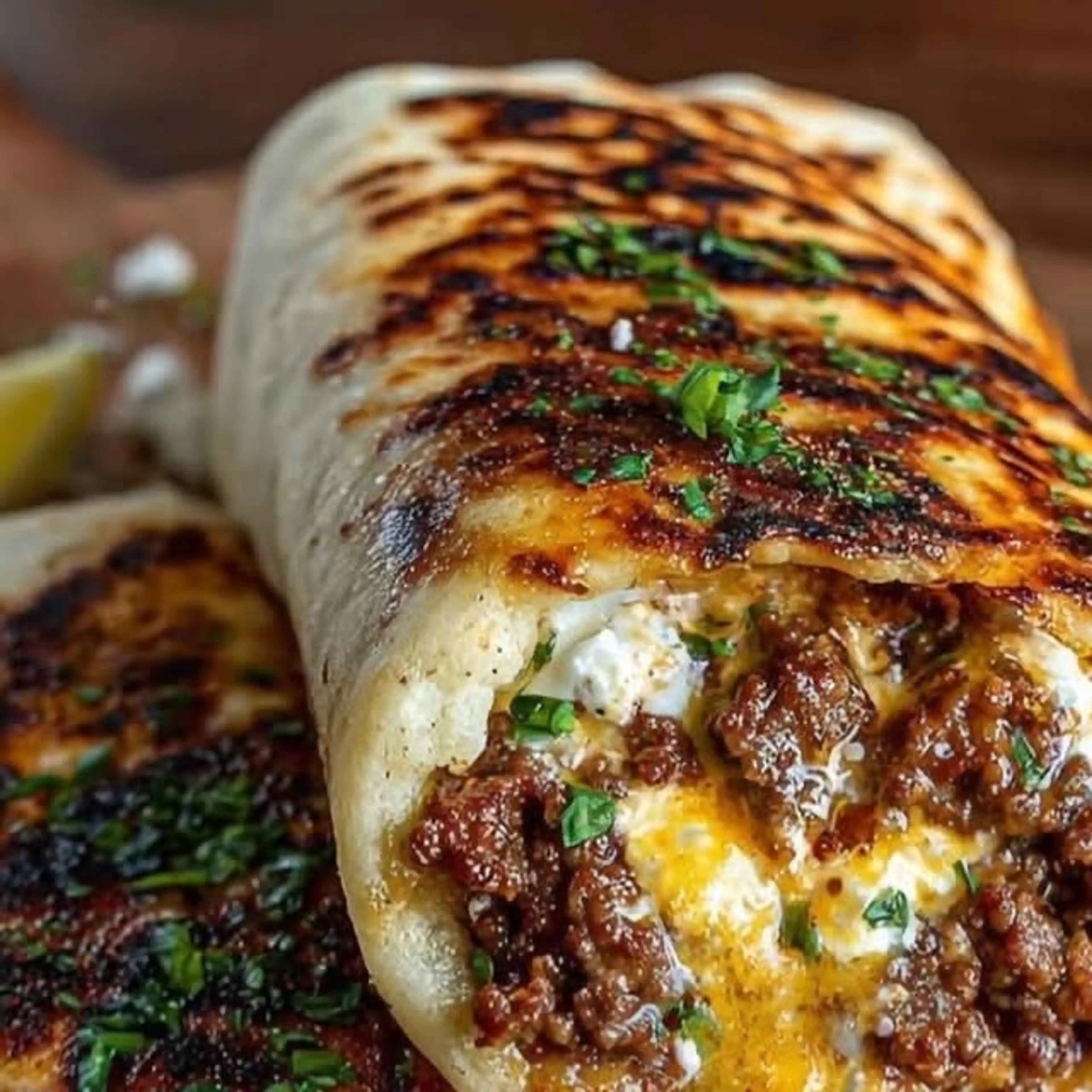 Mediterranean Ground Beef Wrap with Creamy Hot Honey Feta Sa