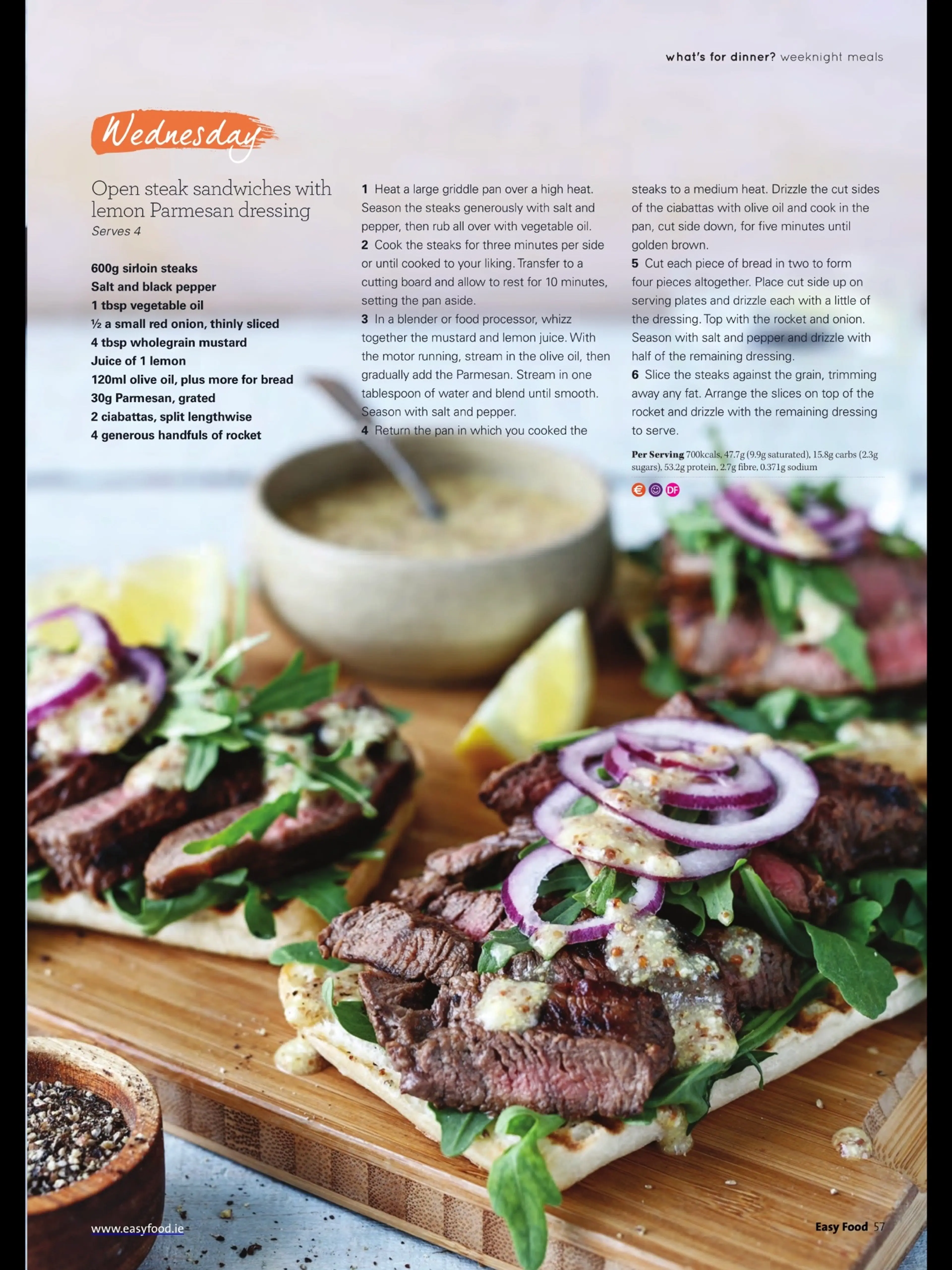 Open steak sandwiches with lemon Parmesan dressing