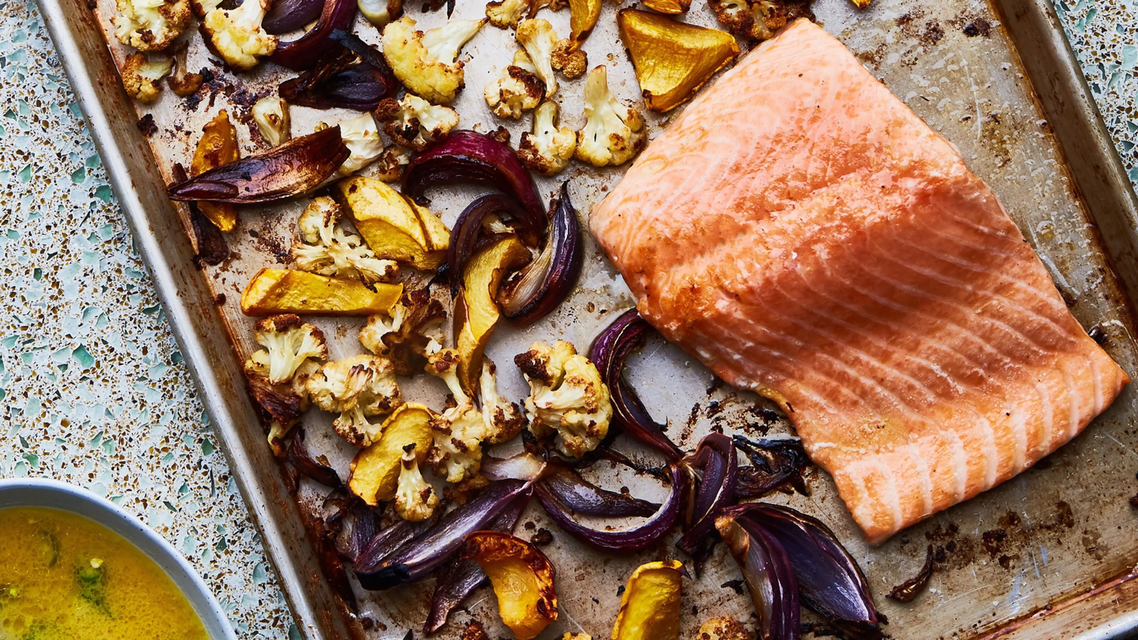 Sheet Pan Salmon and Squash With Miso Mojo