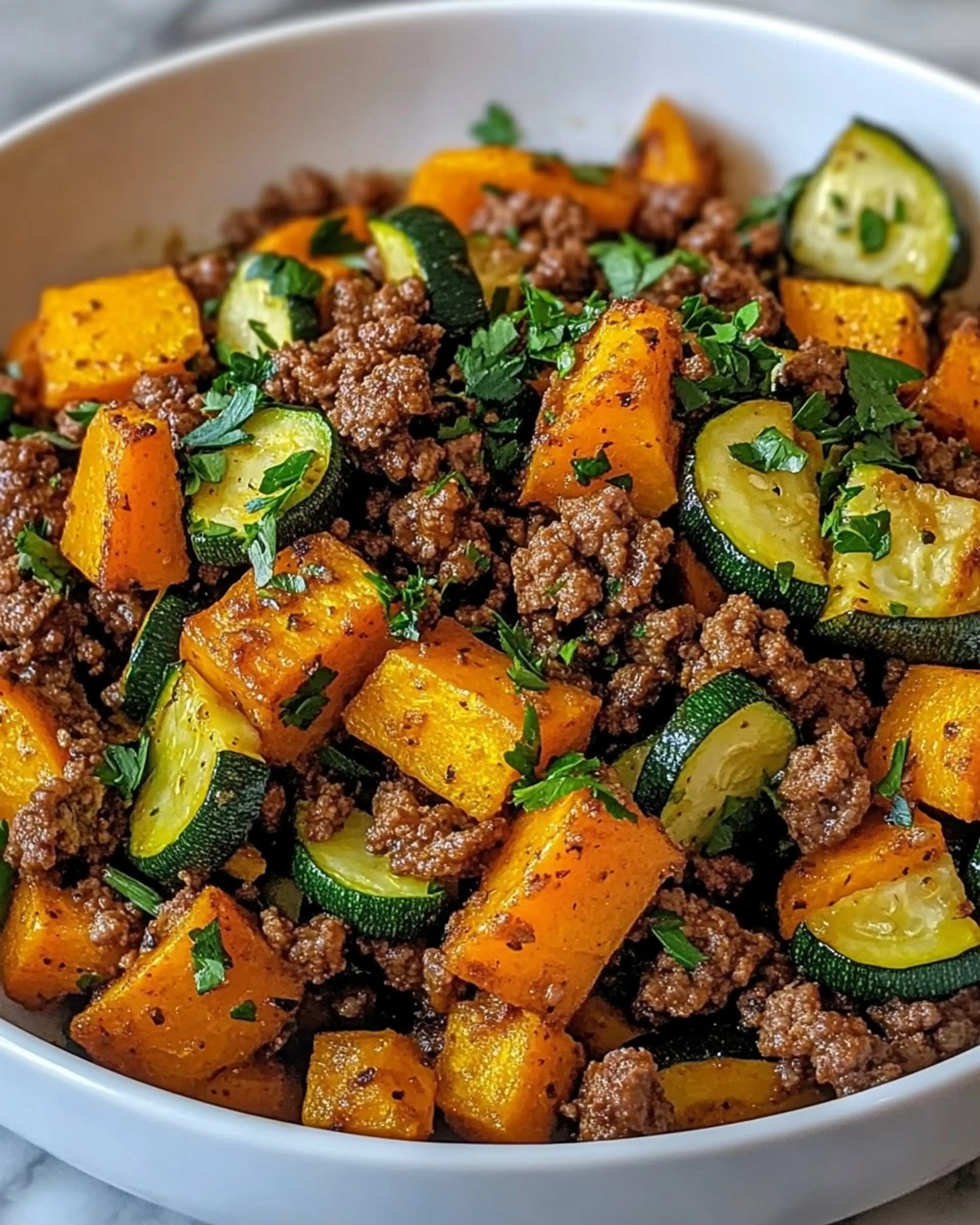Ground Beef, Sweet Potato & Zucchini Skillet