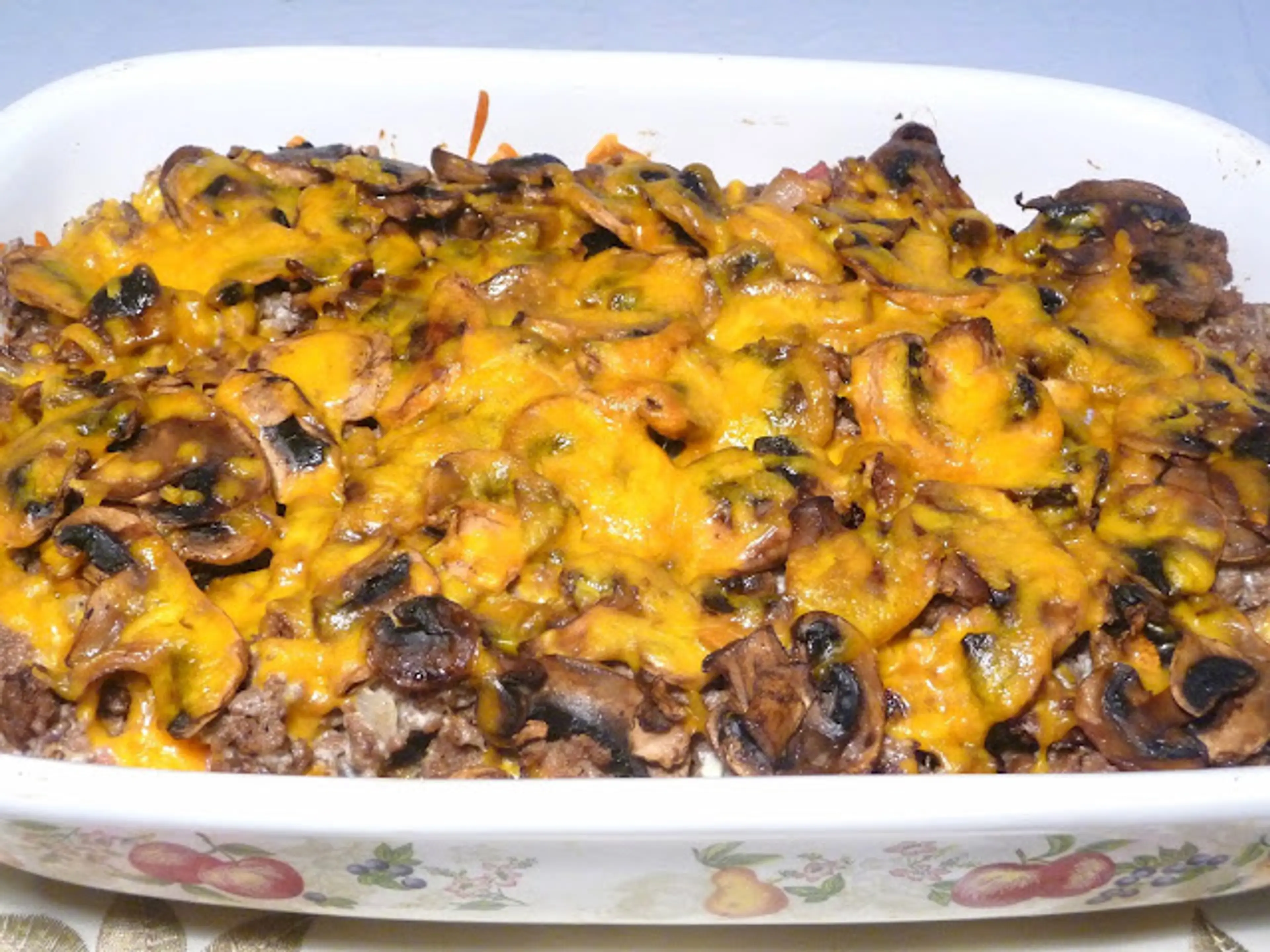 Hamburger Mushroom Cheddar Bake