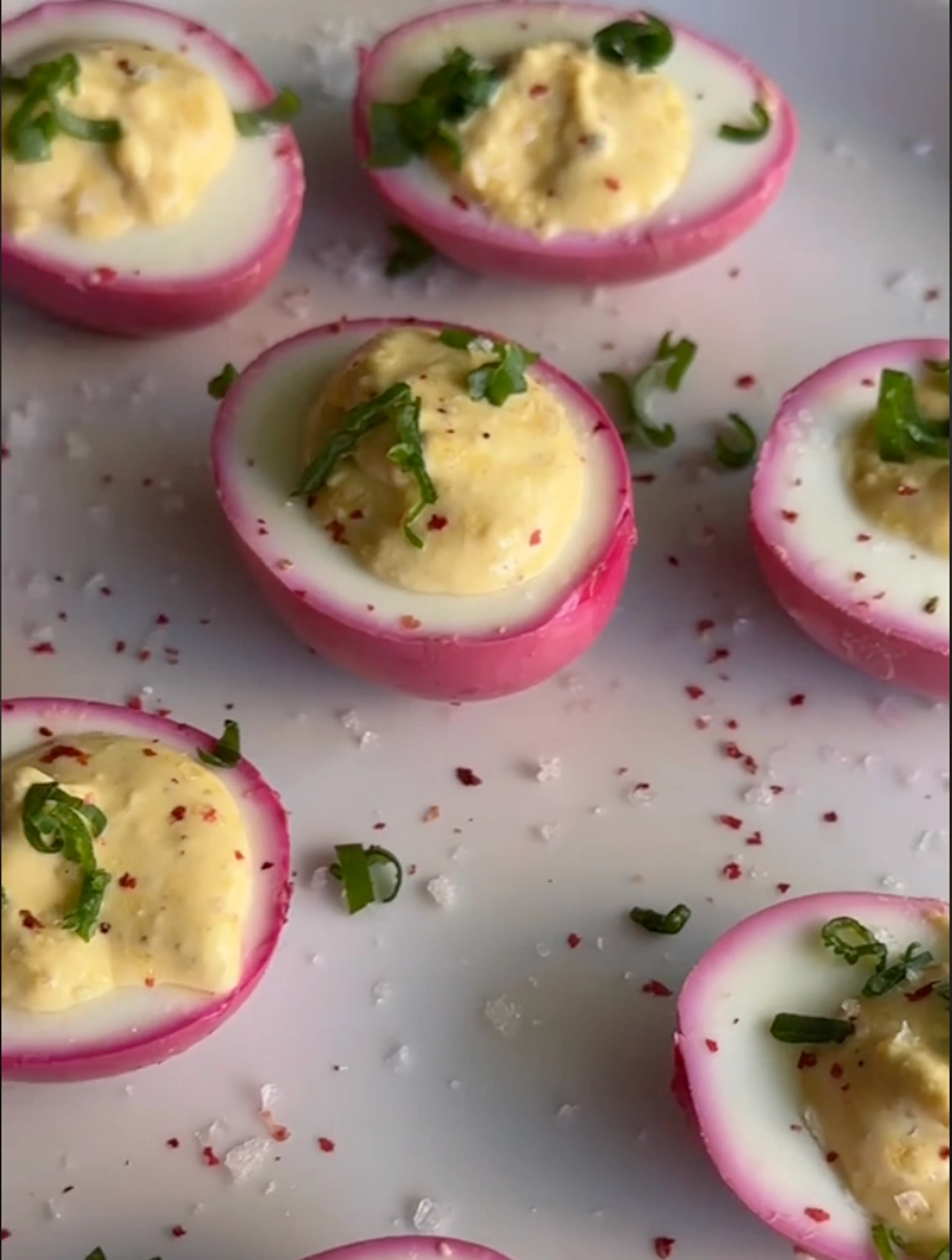 Pink Pickled Deviled Eggs