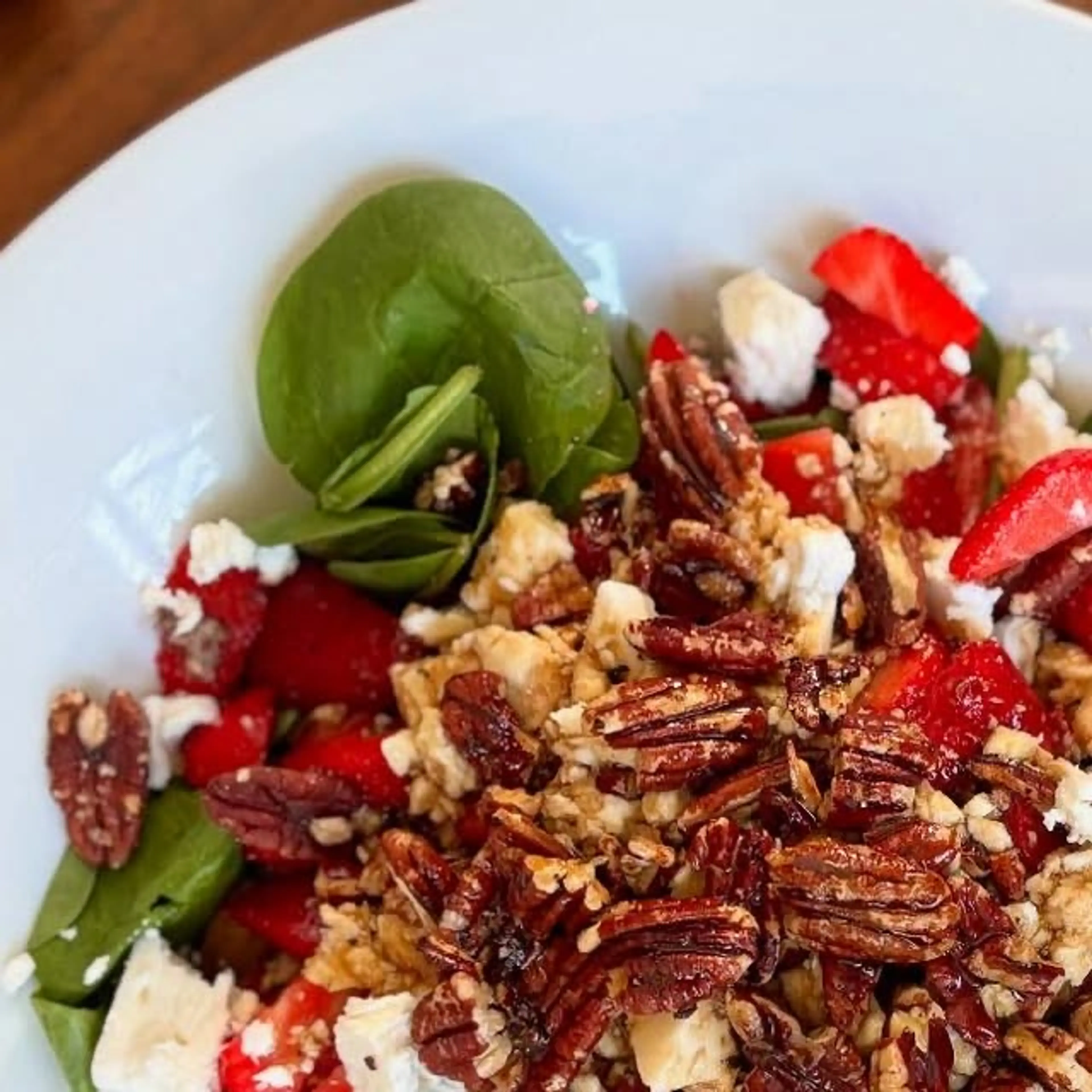 Spinach and Feta Salad with Strawberries, Pear and Pecan