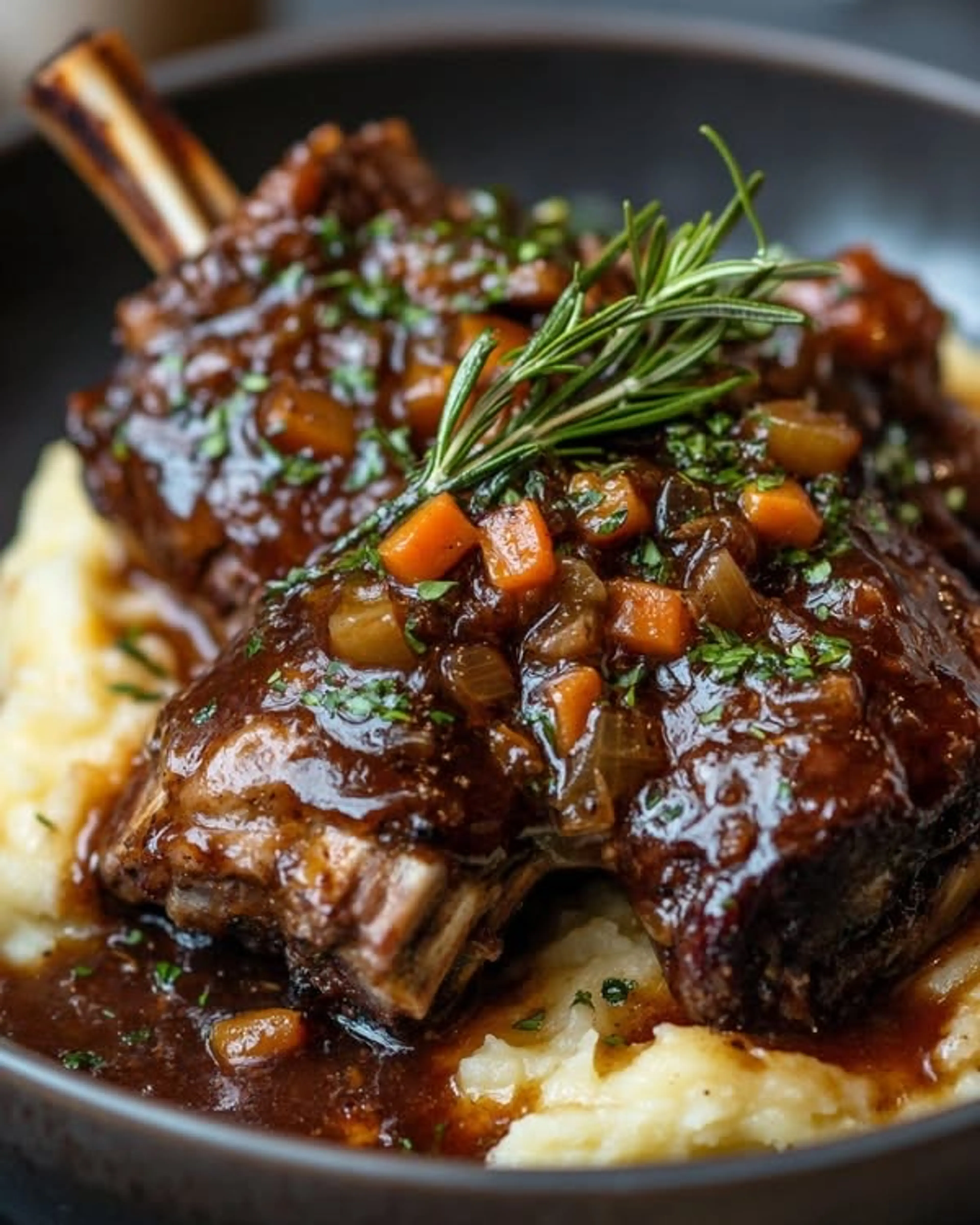 Slow Braised Lamb Shanks with Red Wine, Rosemary & Garlic Ma