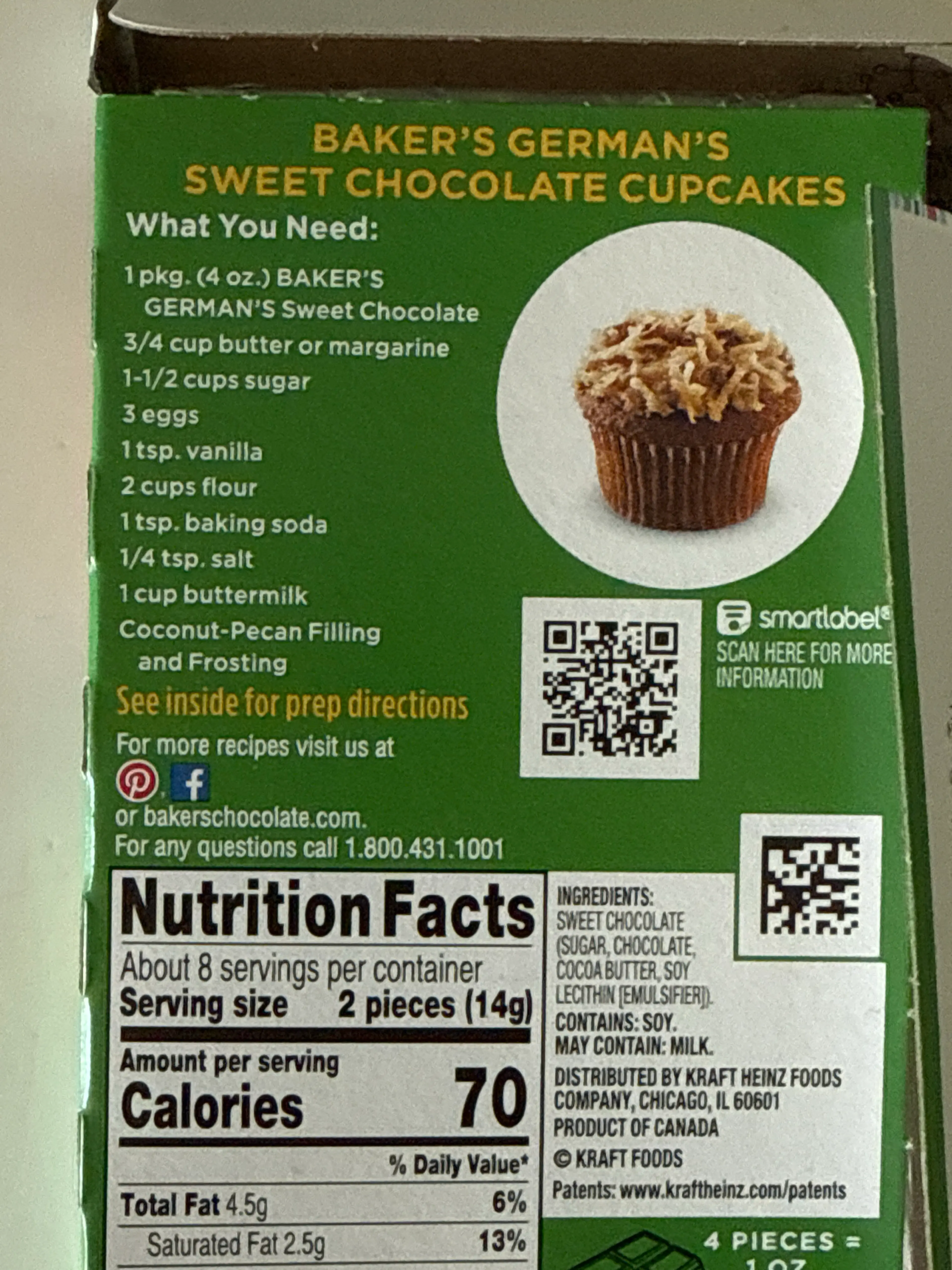 BAKER'S GERMAN'S SWEET CHOCOLATE CUPCAKES