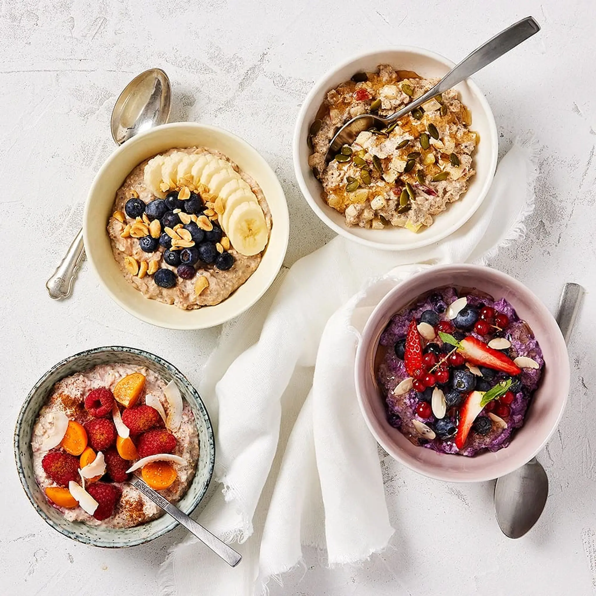 Overnight oats med fyra sorters topping