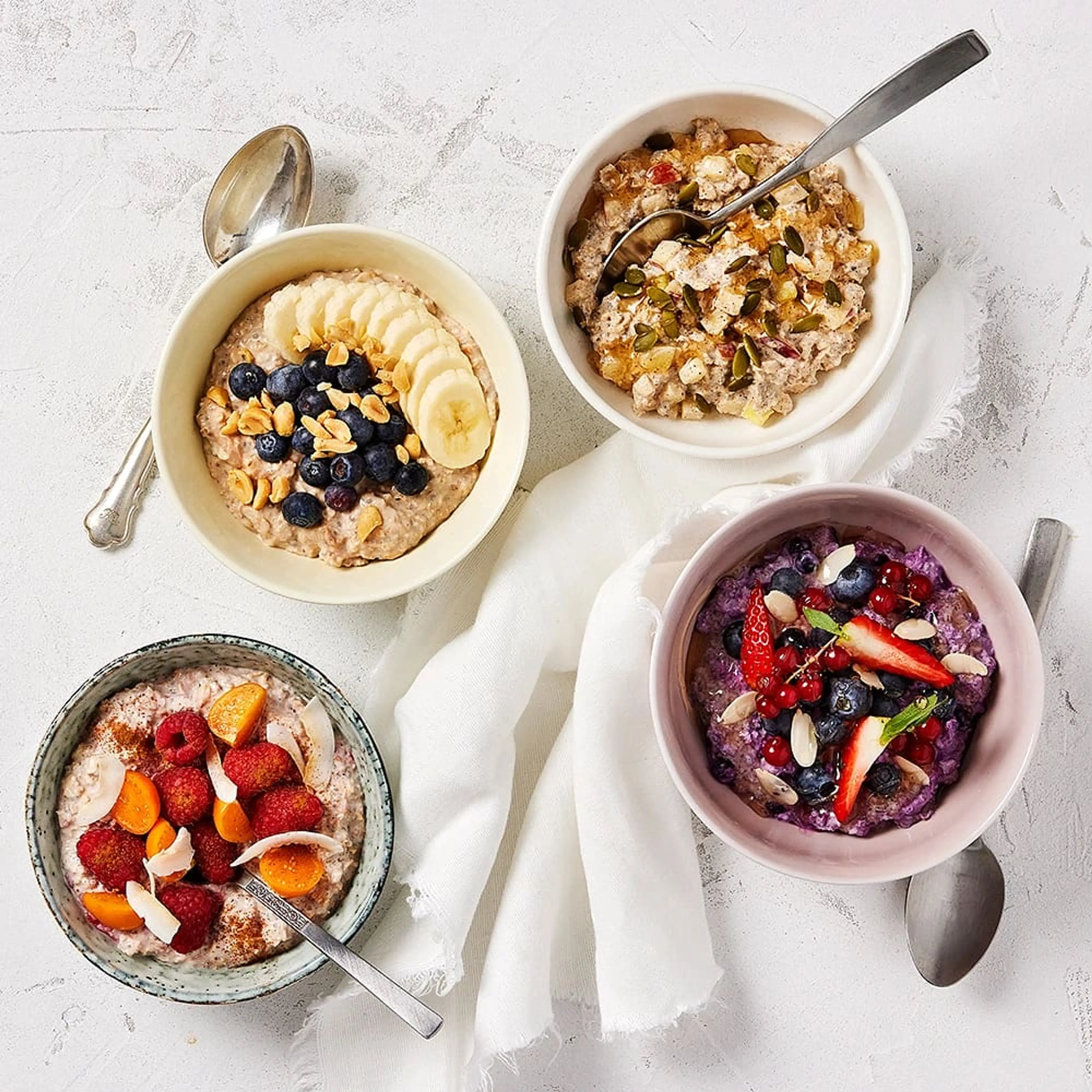 Overnight oats med fyra sorters topping