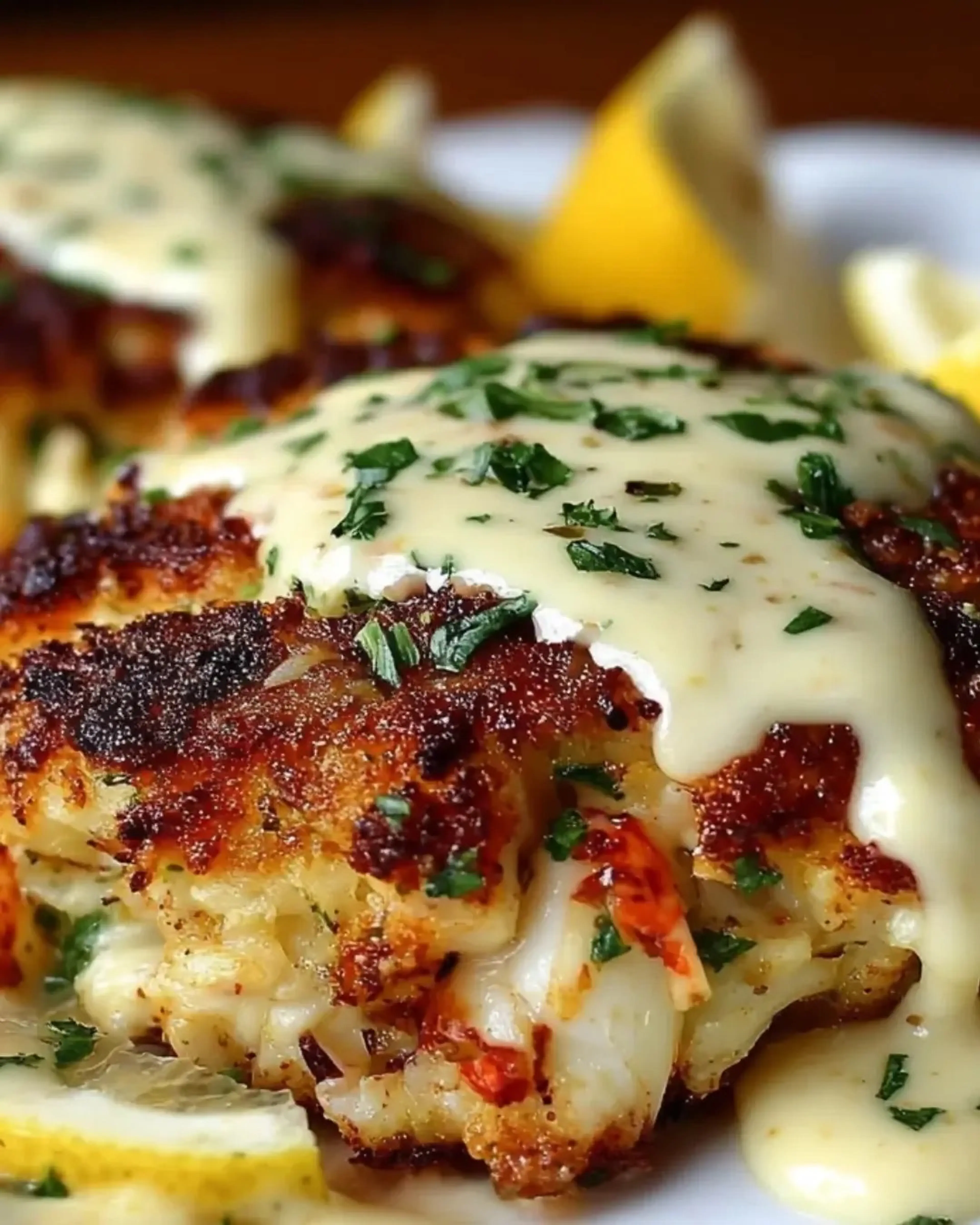 Crab Cake with Lemon Butter Drizzle - Cheddar Bay Dupe