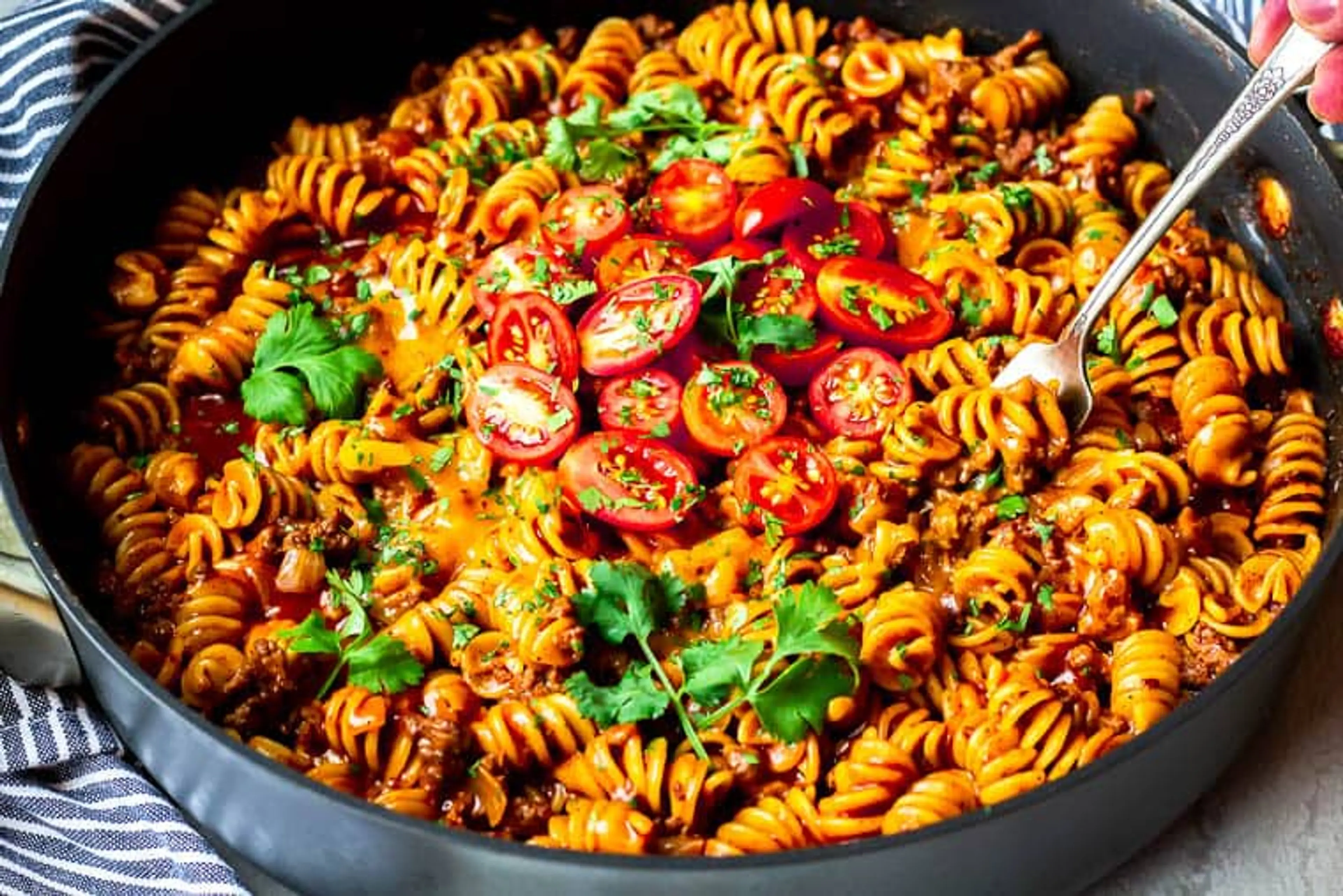 One Pan Beef Enchilada Pasta