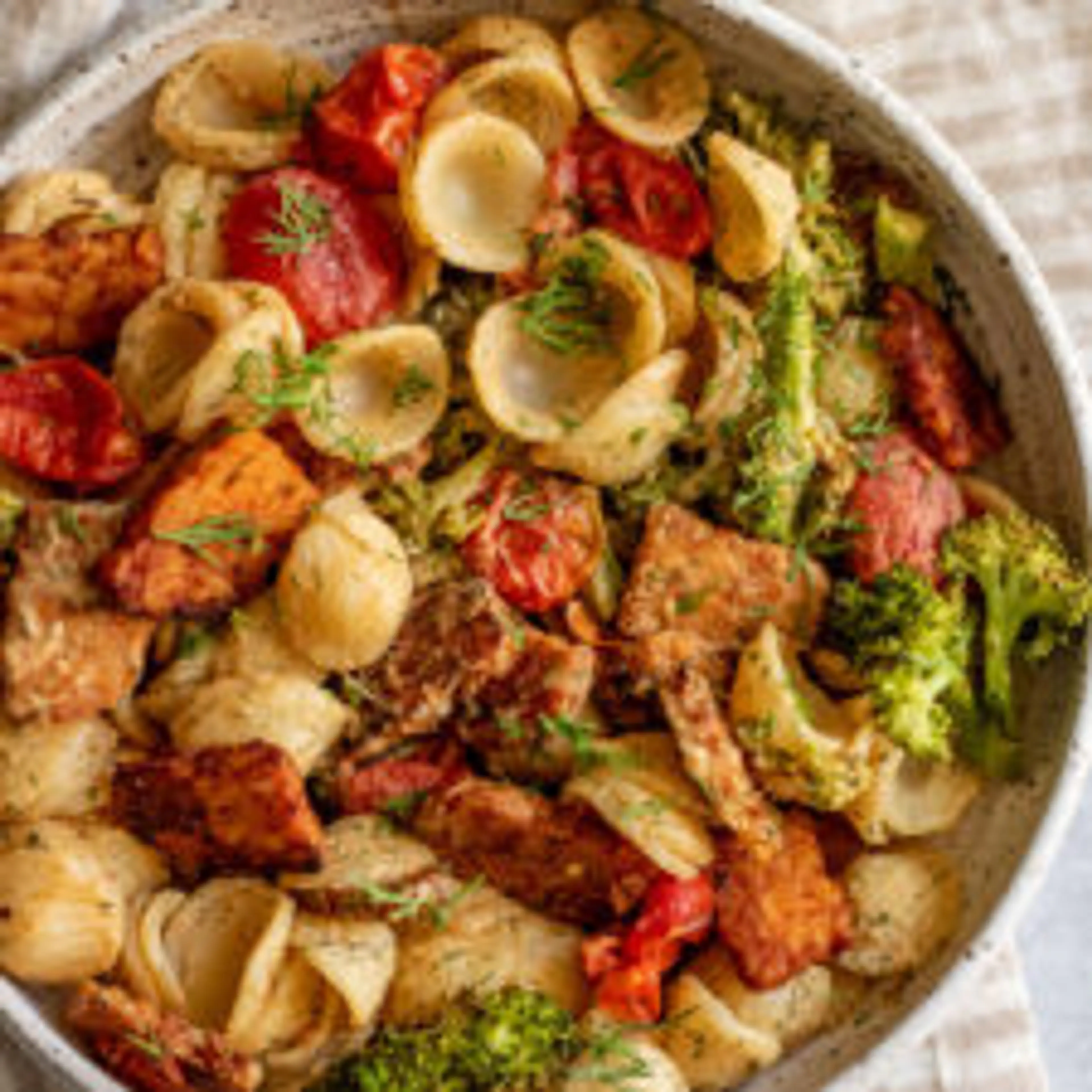 Tahini Ranch Pasta Salad with Smoky Tempeh