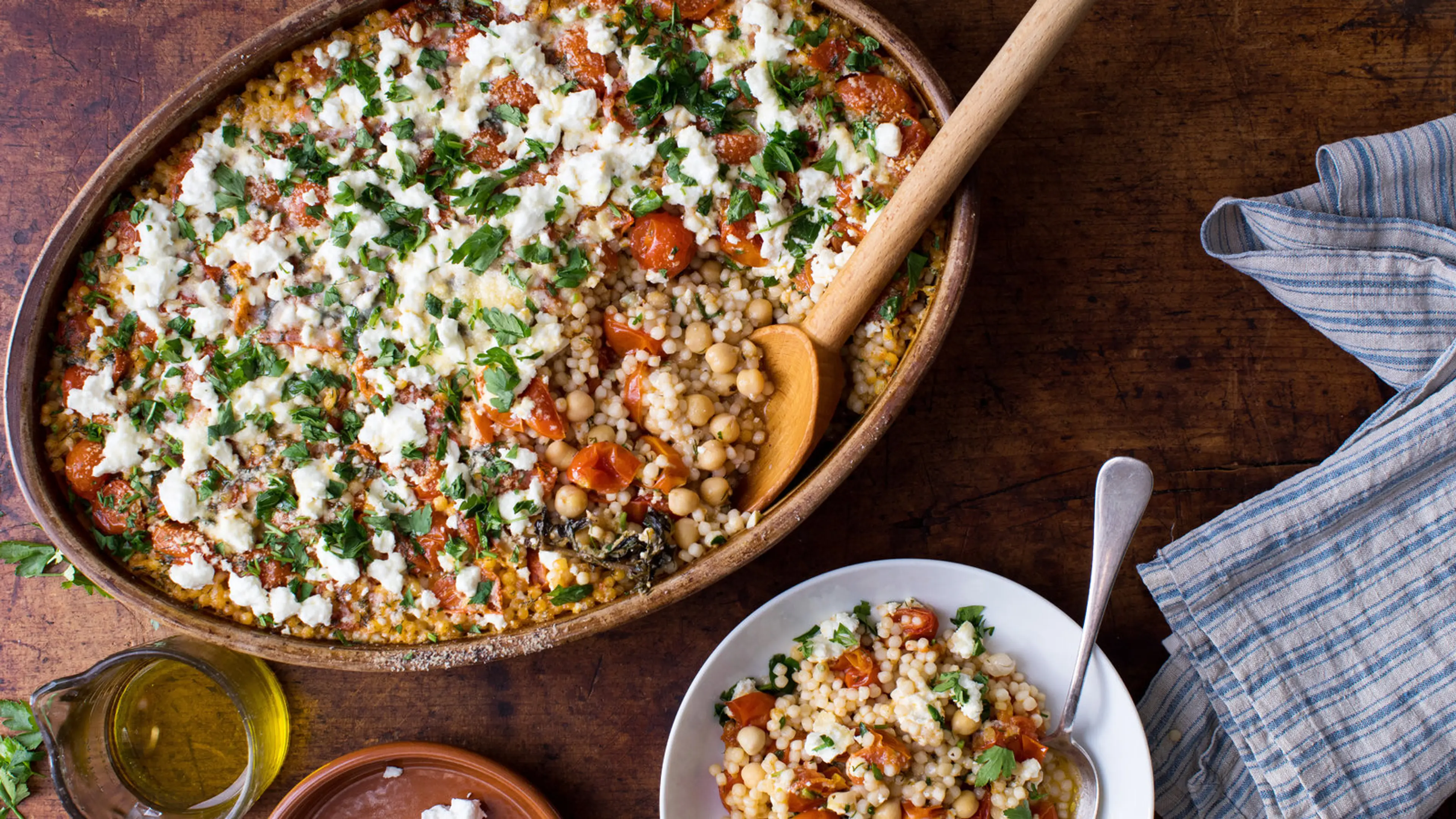 Pearl Couscous With Creamy Feta and Chickpeas