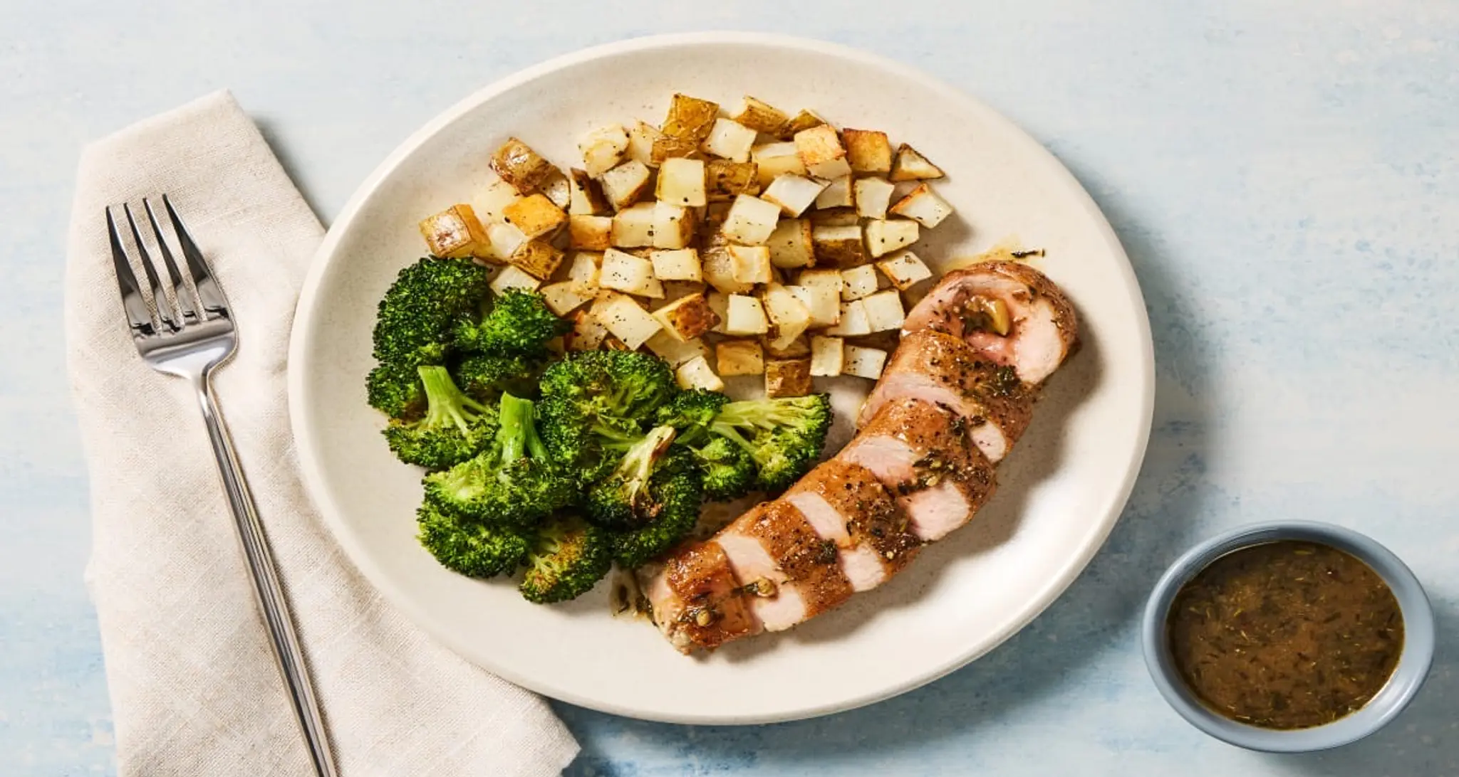 Honey Thyme Pork Filet with Roasted Potatoes & Broccoli