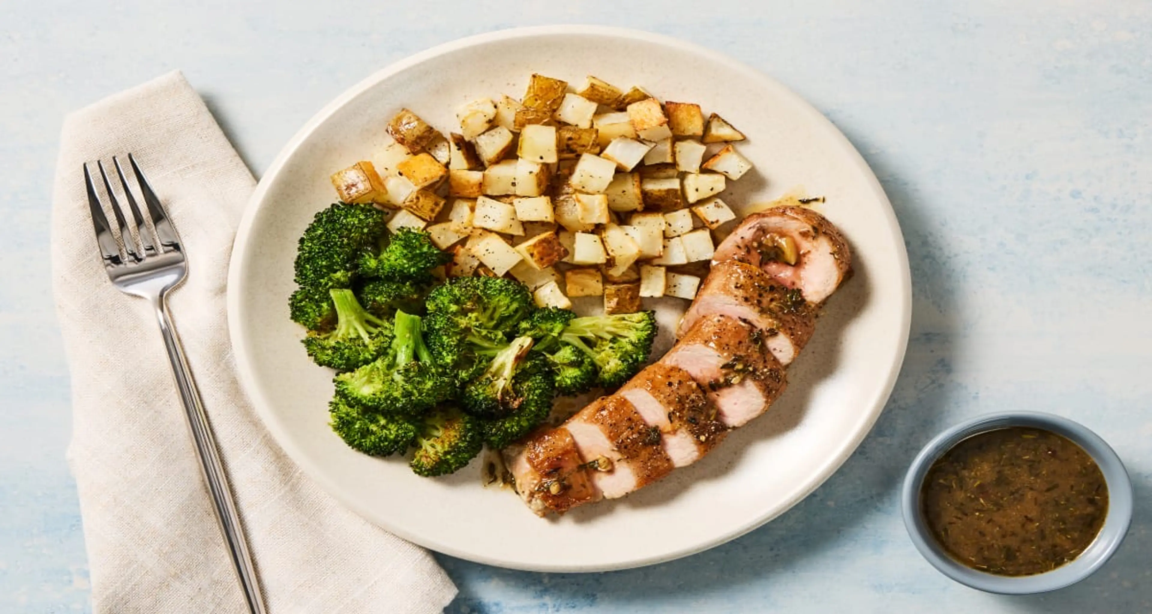 Honey Thyme Pork Filet with Roasted Potatoes & Broccoli
