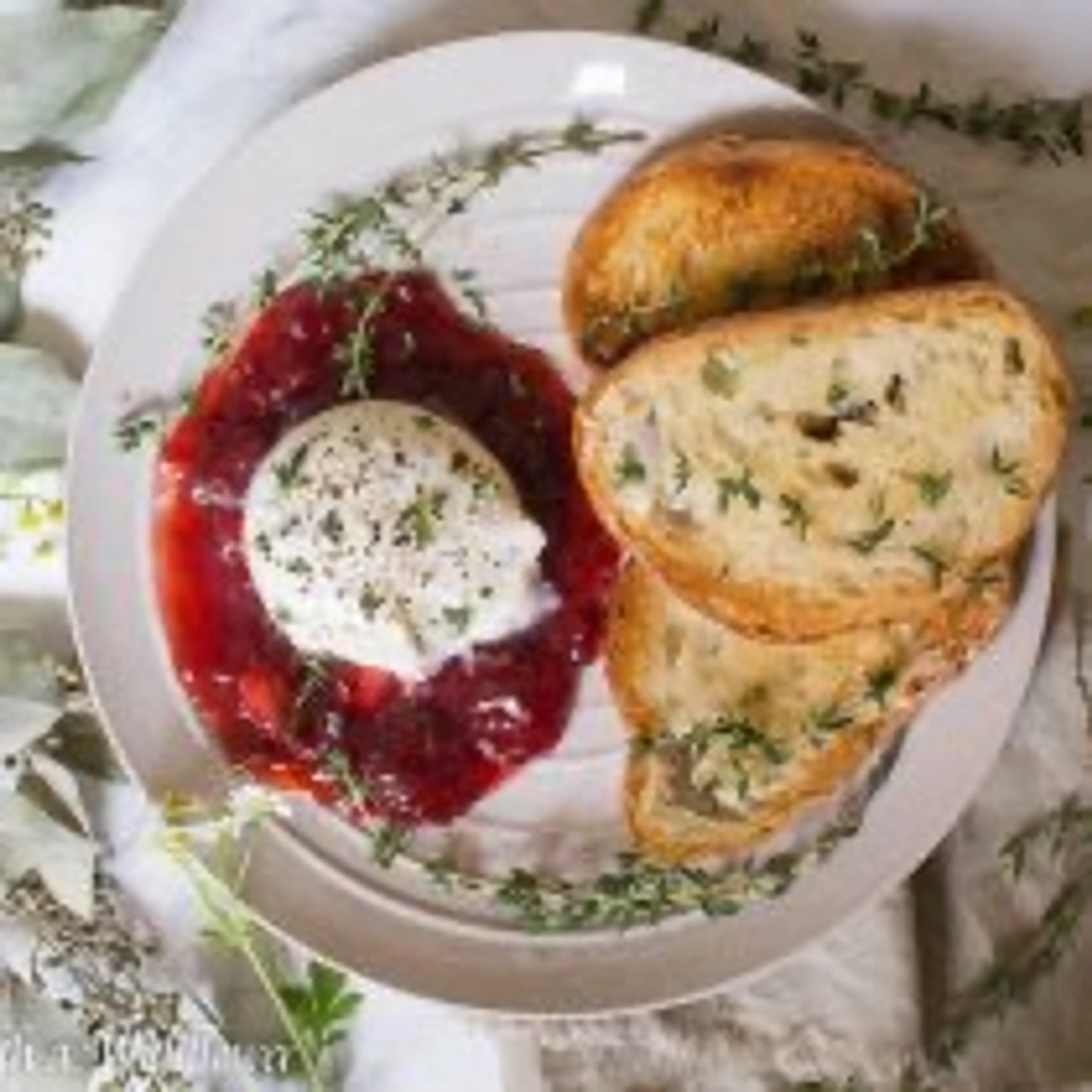 Fresh Thyme, Salt & Pepper Burrata with Strawberry Jam