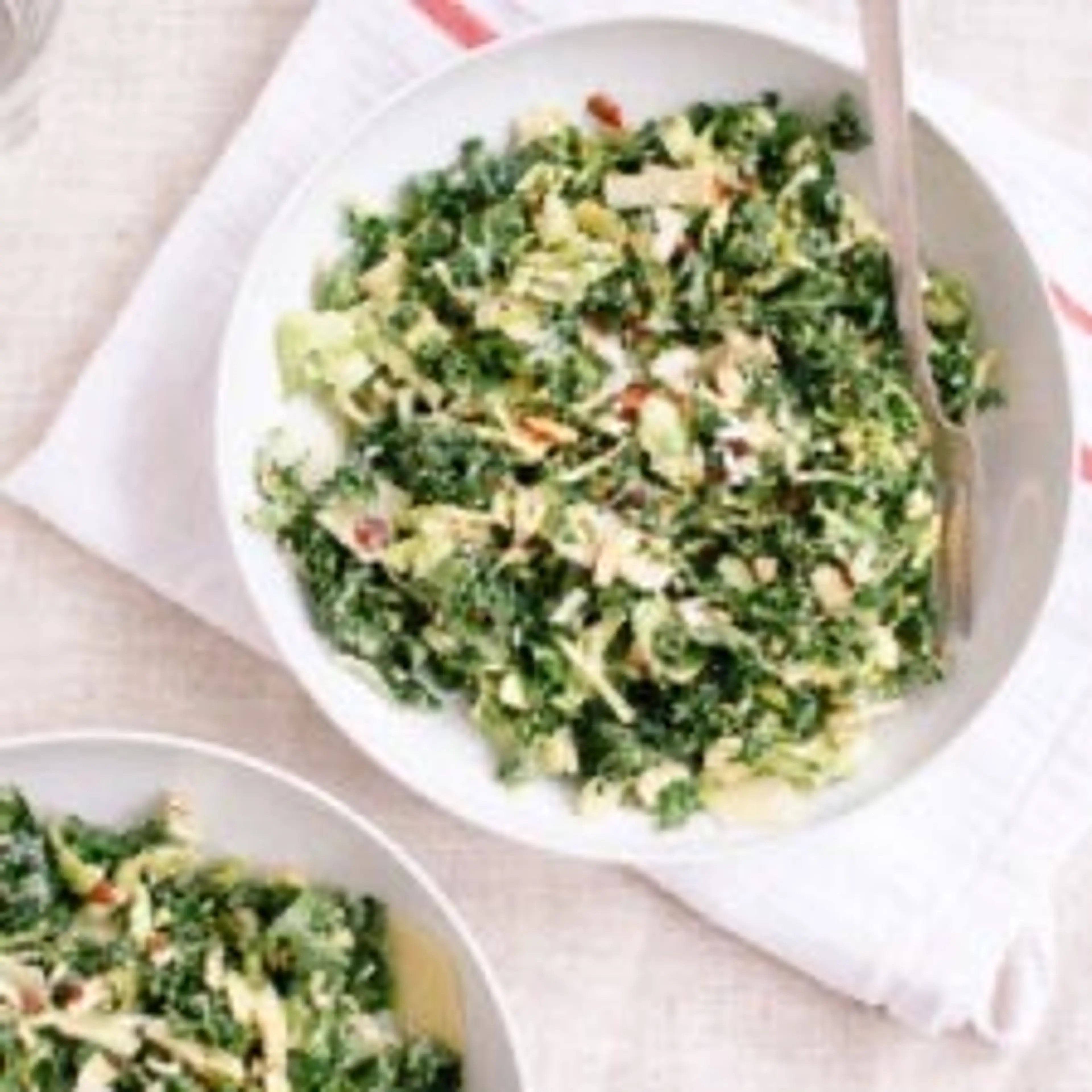 Raw Kale and Brussels Sprouts Salad with Tahini-Maple Dressi