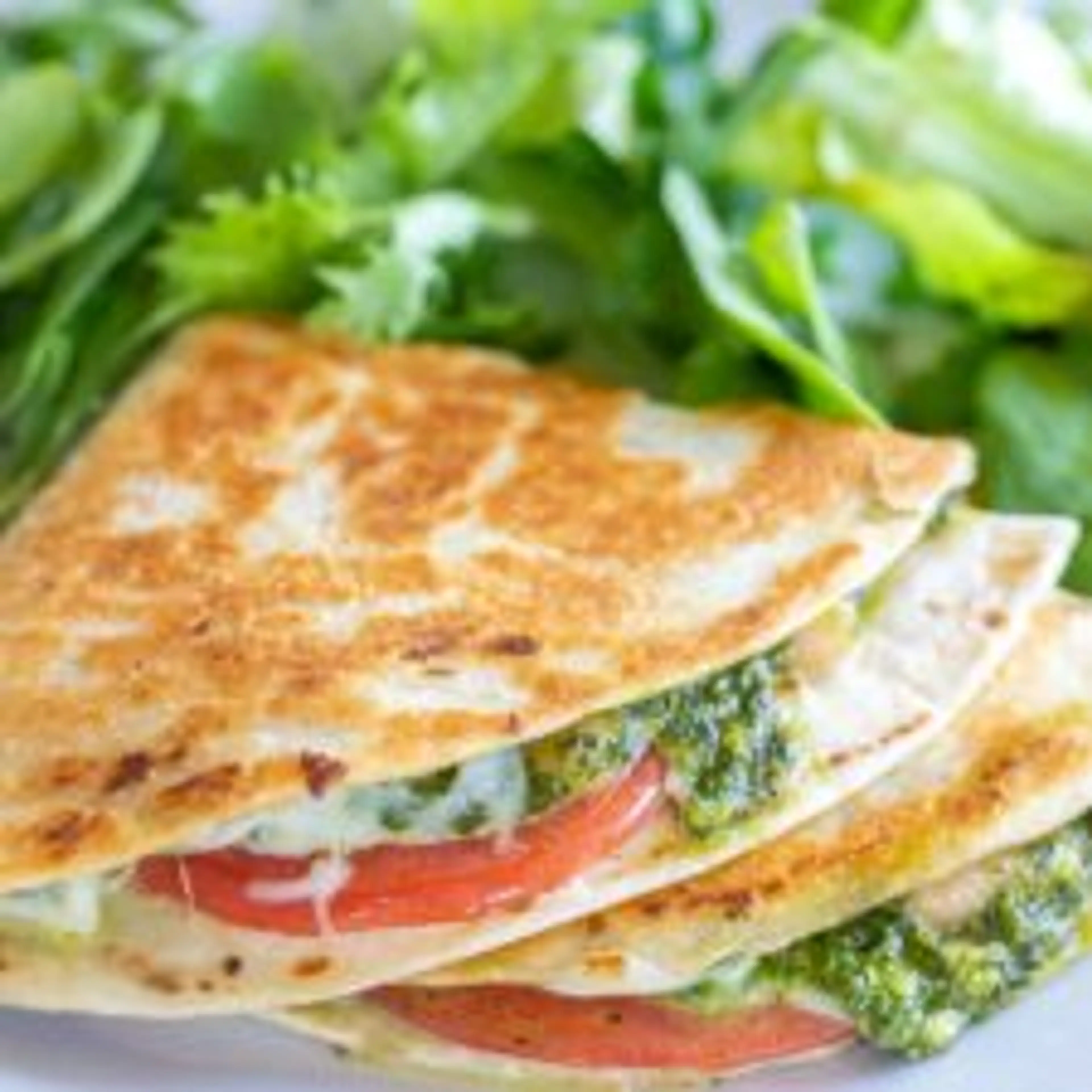 Pesto Quesadillas with White Beans and Tomato