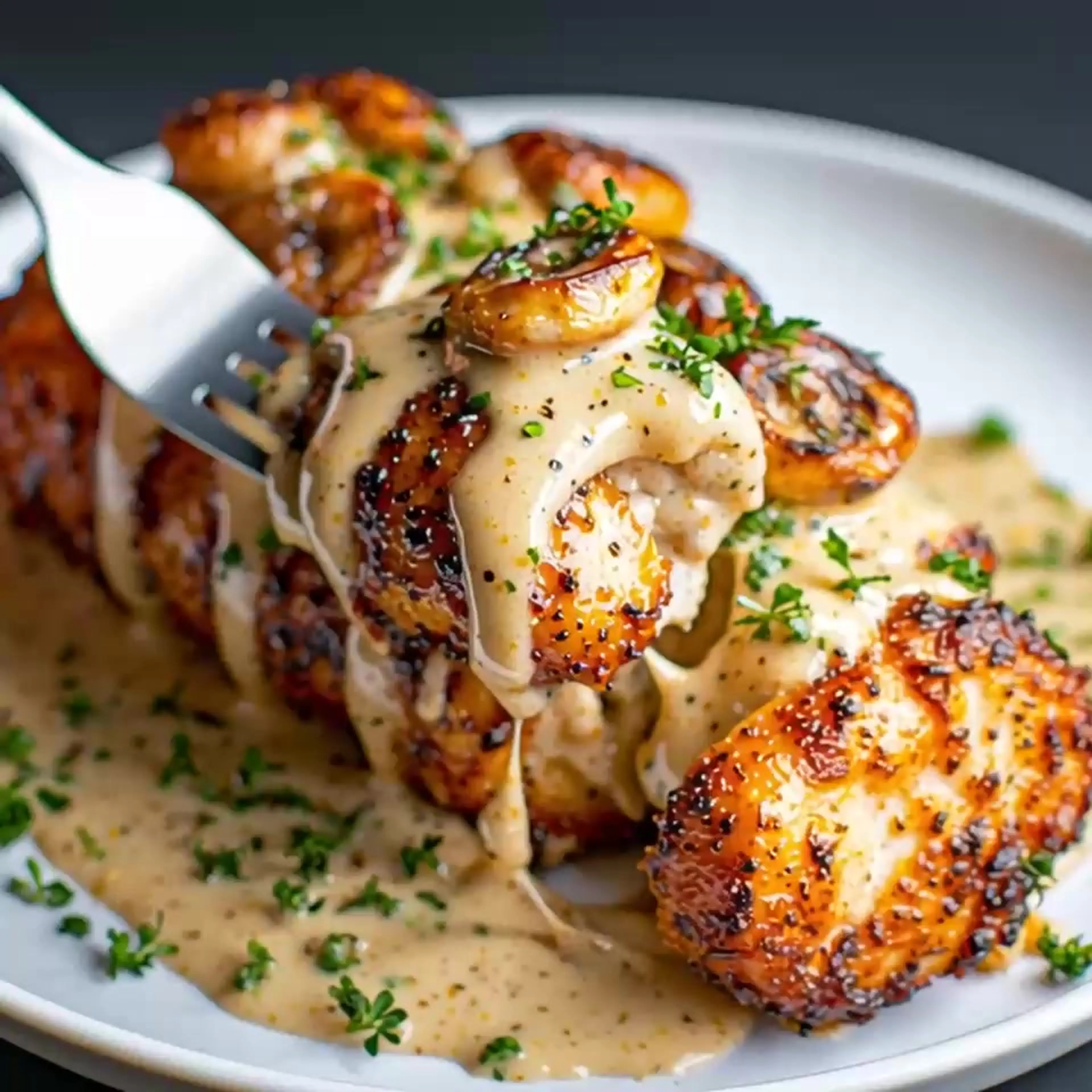 Chicken & Mushroom Skillet in Creamy Asiago & Mustard Sauce