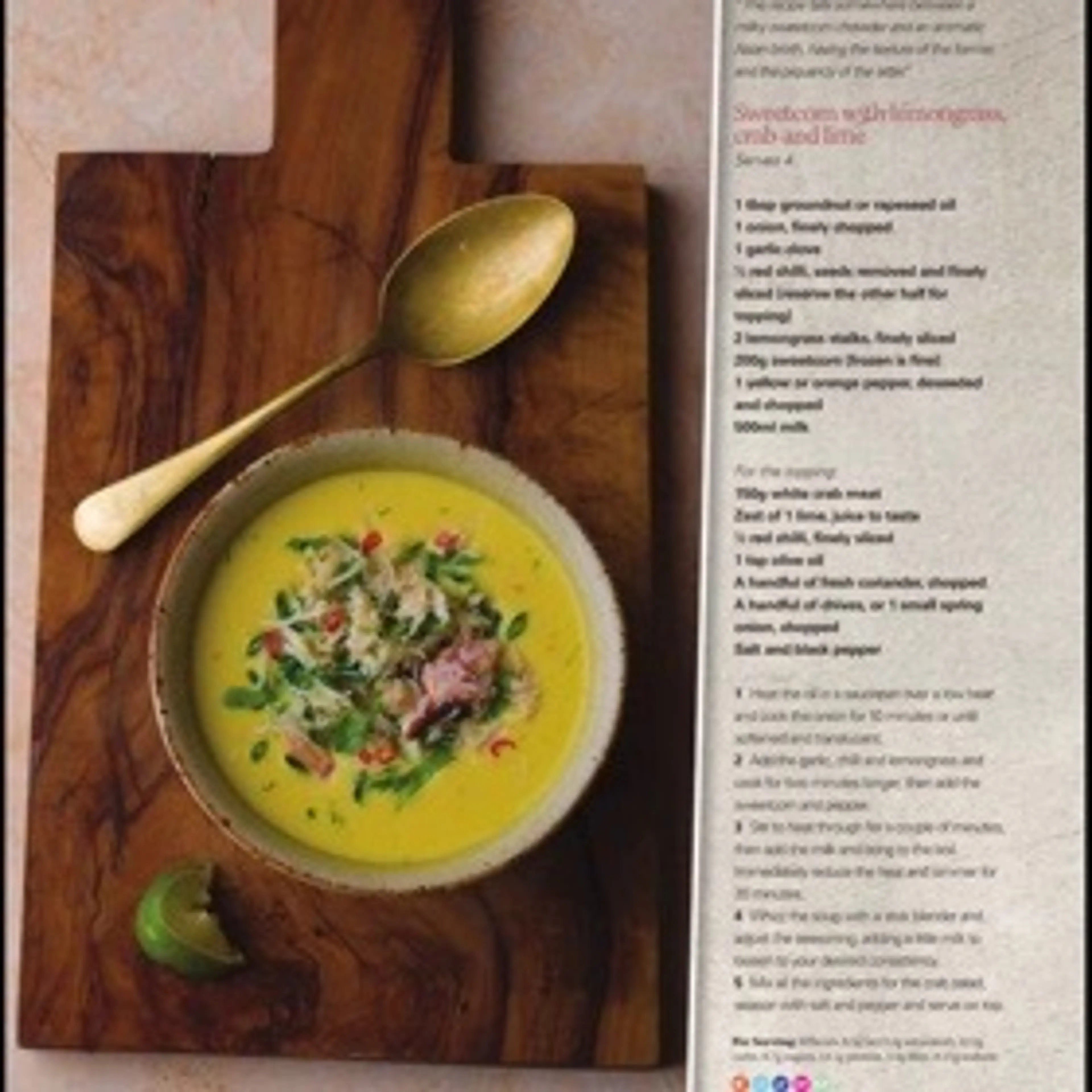 Sweetcorn with lemongrass, crab and lime