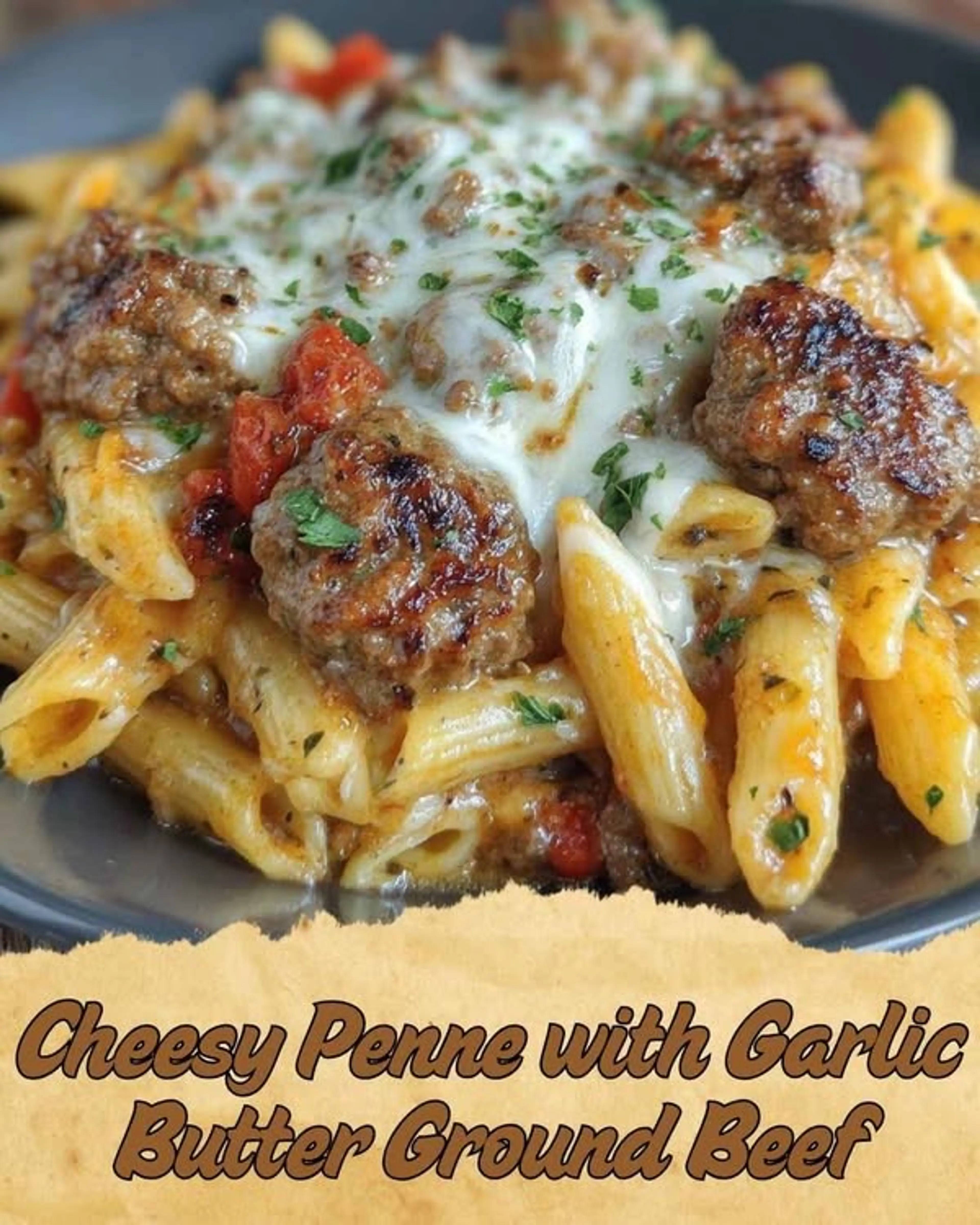 Cheesy Penne with Garlic Butter Ground Beef