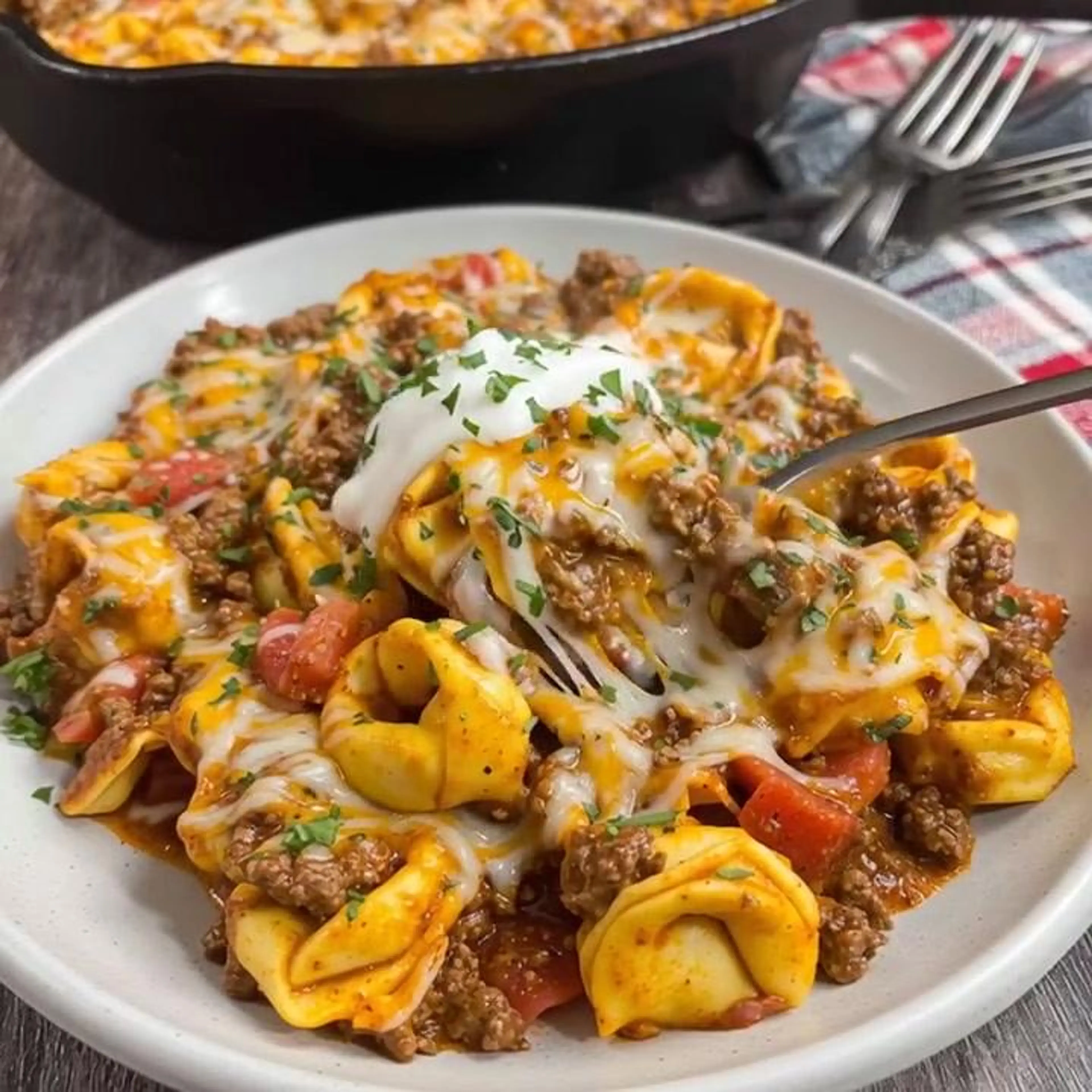Cheesy Beef Enchilada Tortellini