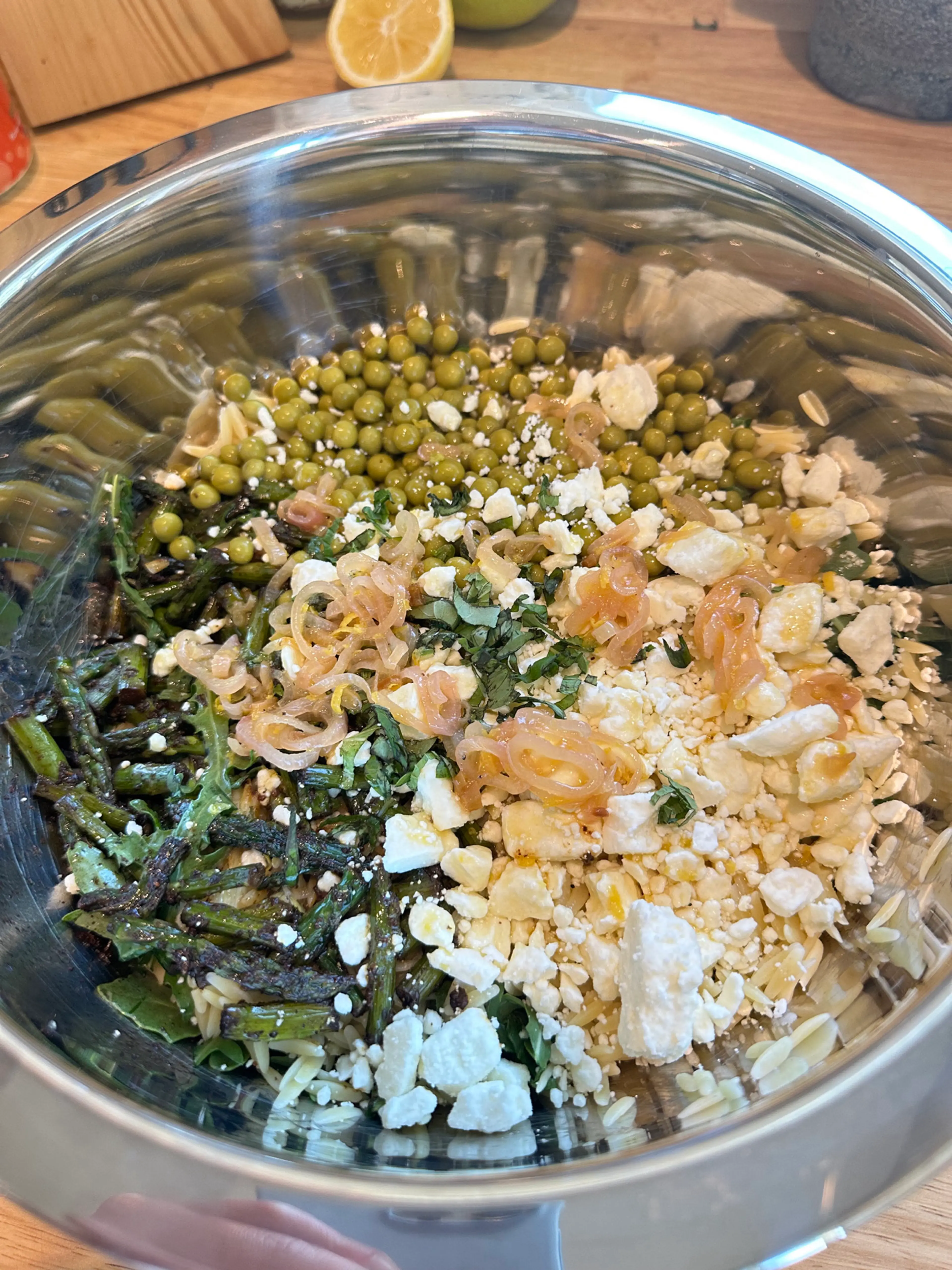 Spring Orzo Pasta Salad With Crispy Shallot Vinaigrette