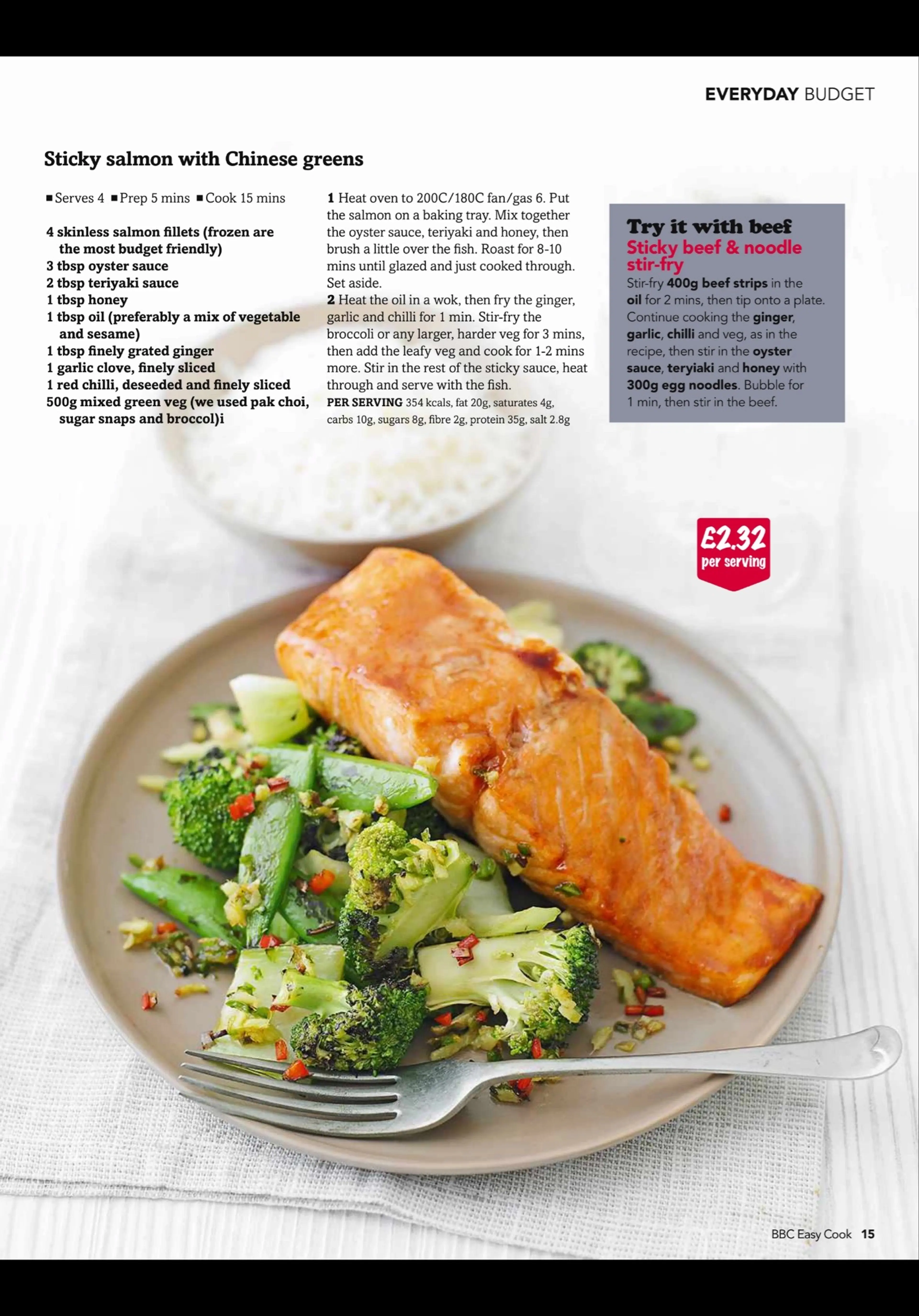 Sticky salmon with Chinese greens