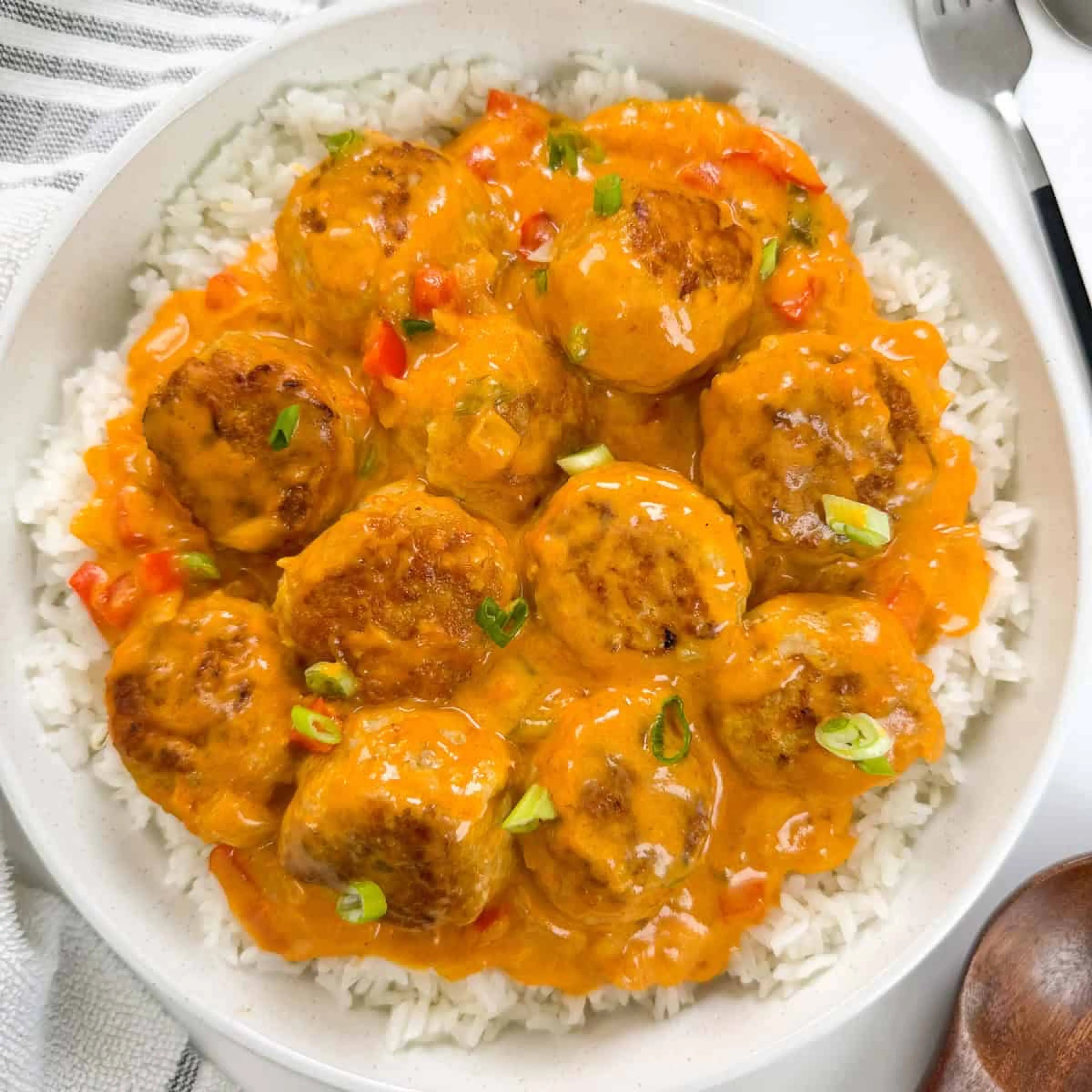 Thai Meatballs with Red Curry Sauce