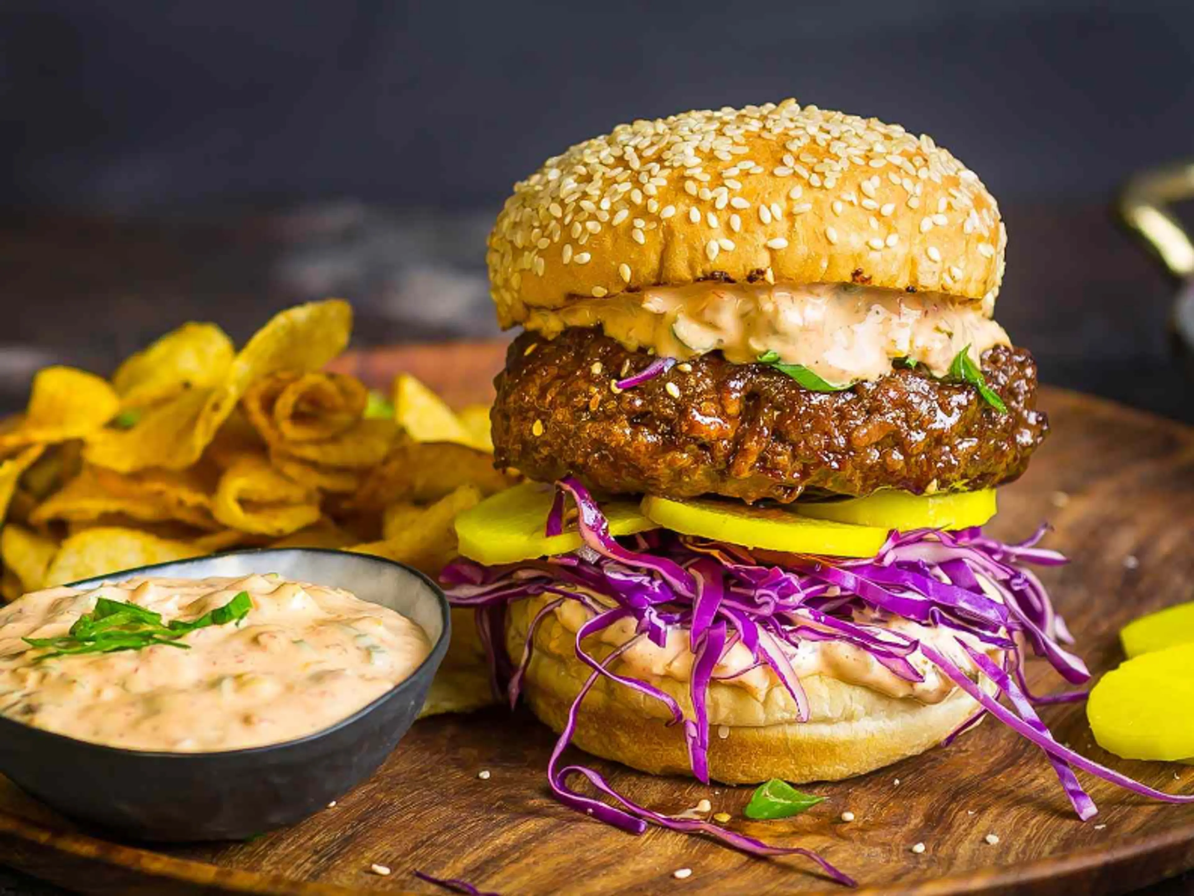 Grilled Korean-Style Bulgogi Burgers With Kimchi Mayo and Pi
