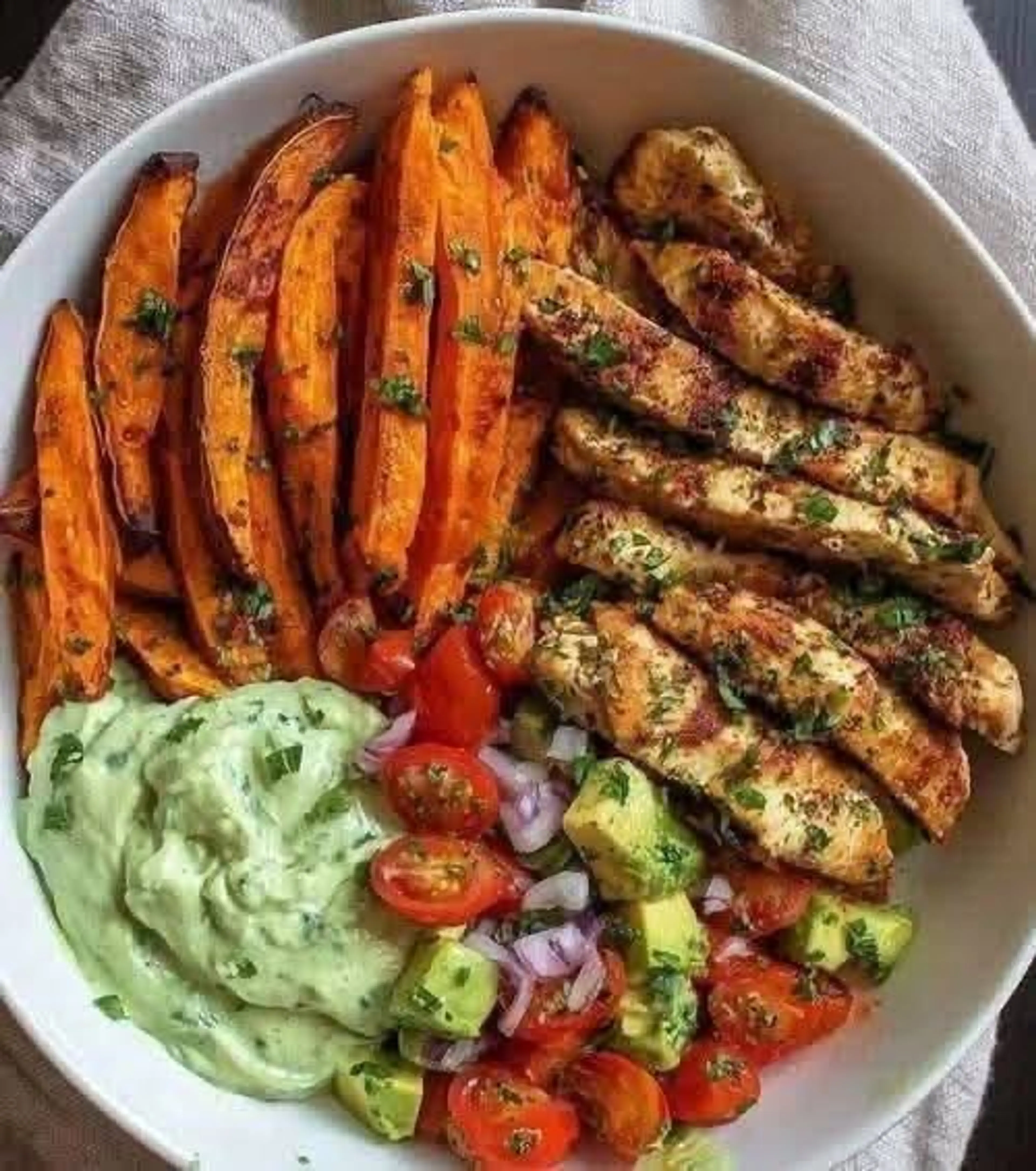 Grilled Chicken & Sweet Potato Bowl with Avocado Sauce
