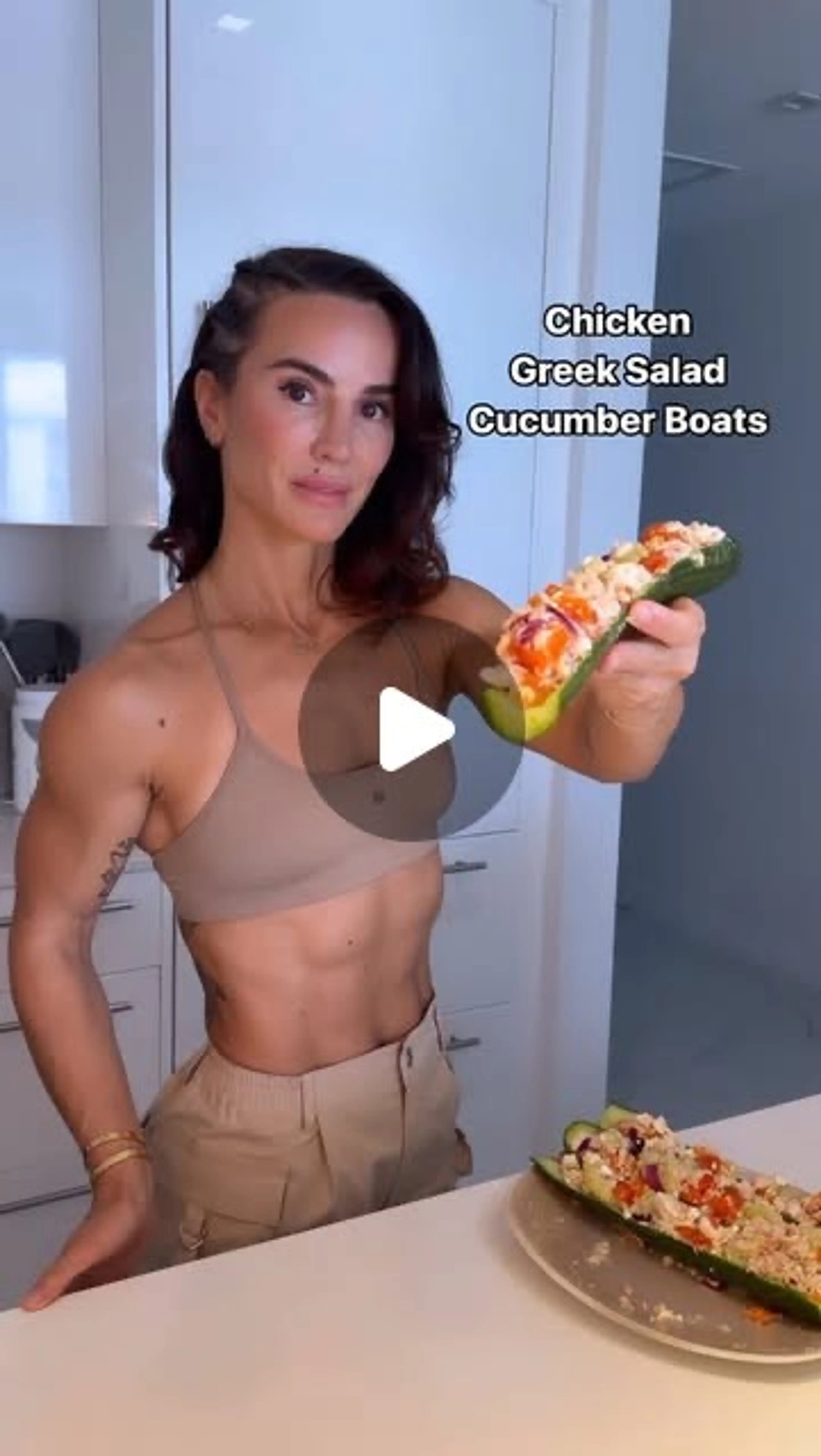 Viral Recipe - Chicken Greek Salad Cucumber Boats - Full of