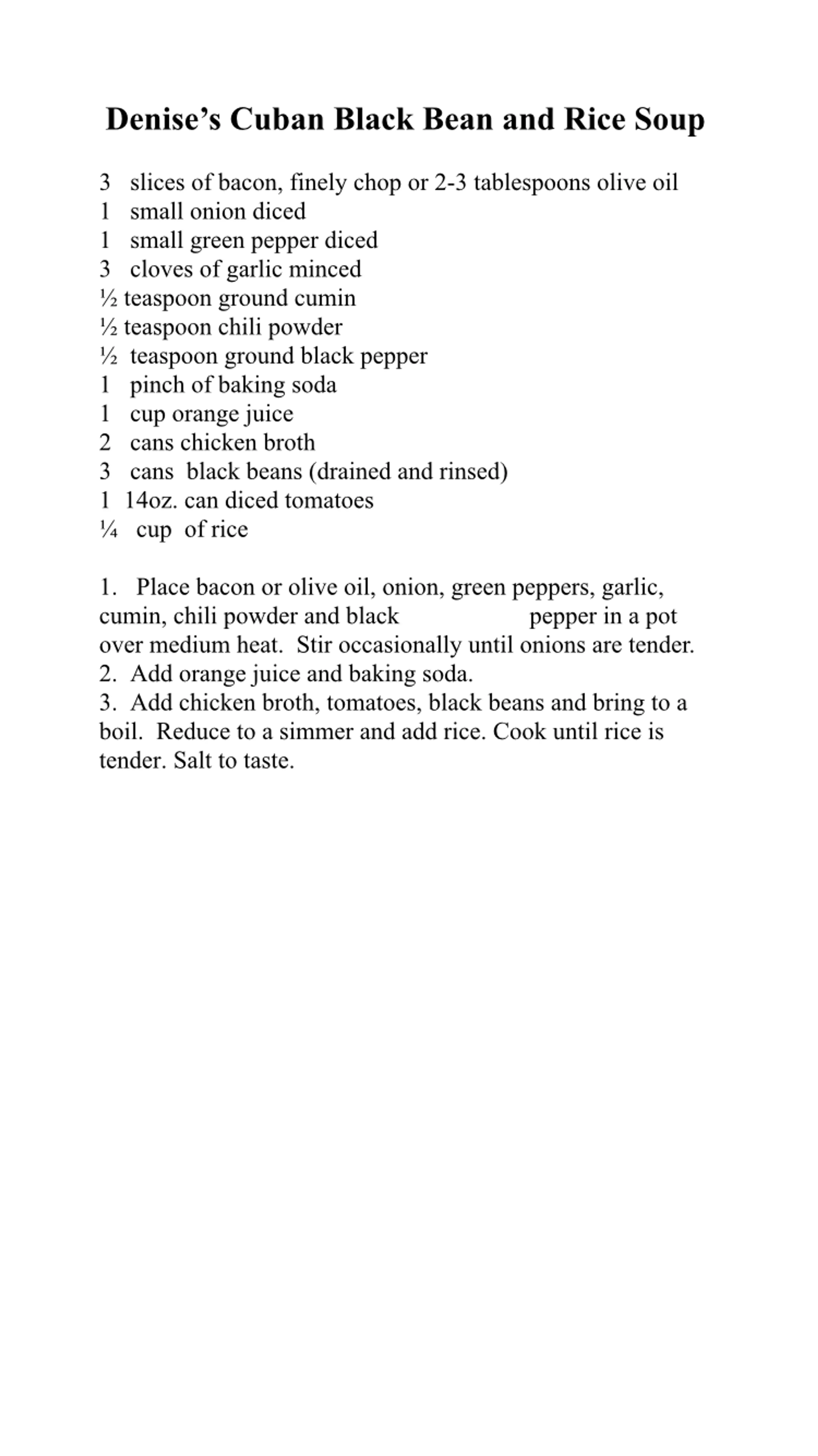 Denise's Cuban Black Bean and Rice Soup