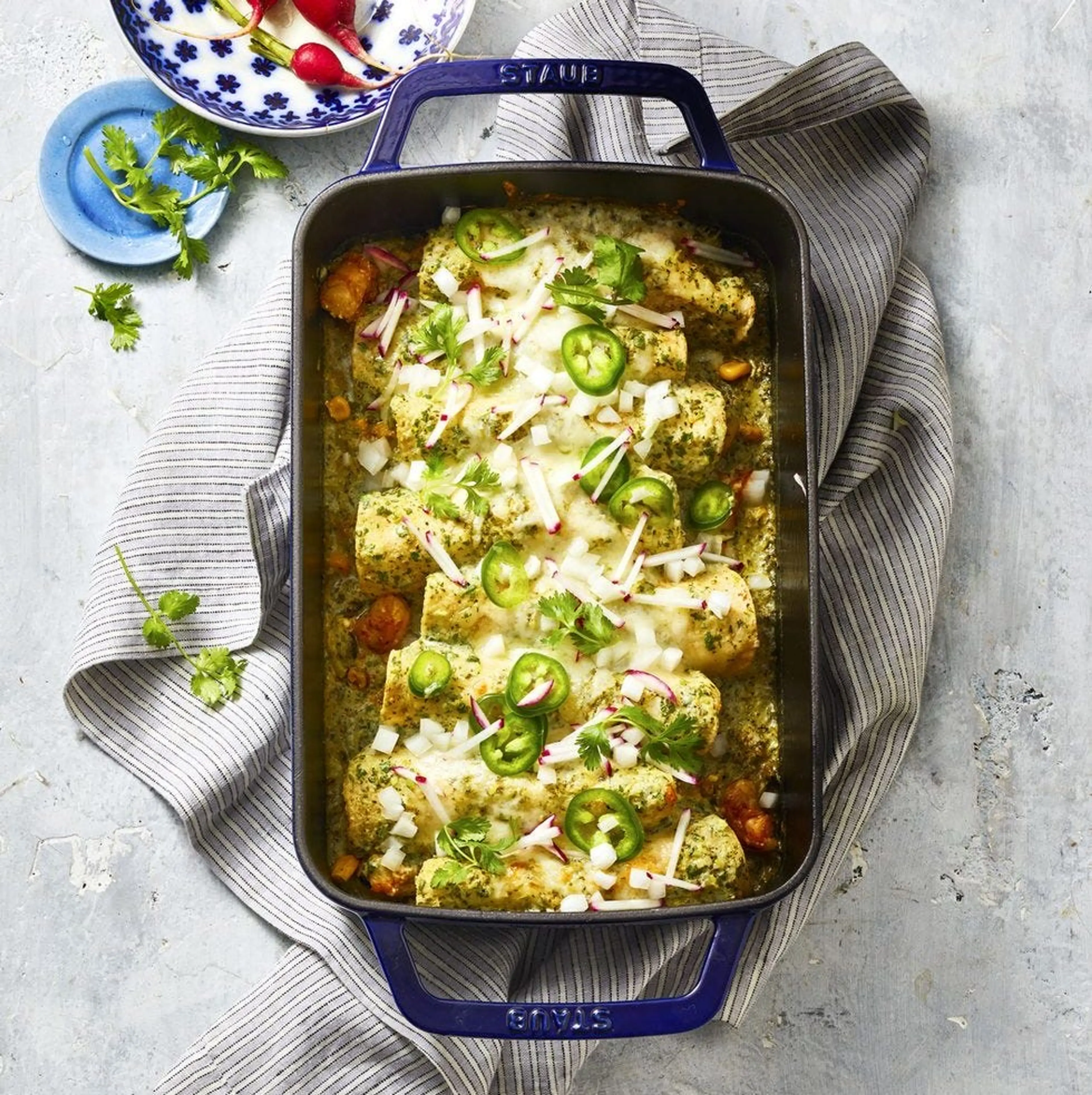 Shrimp Enchiladas With Zucchini and Corn