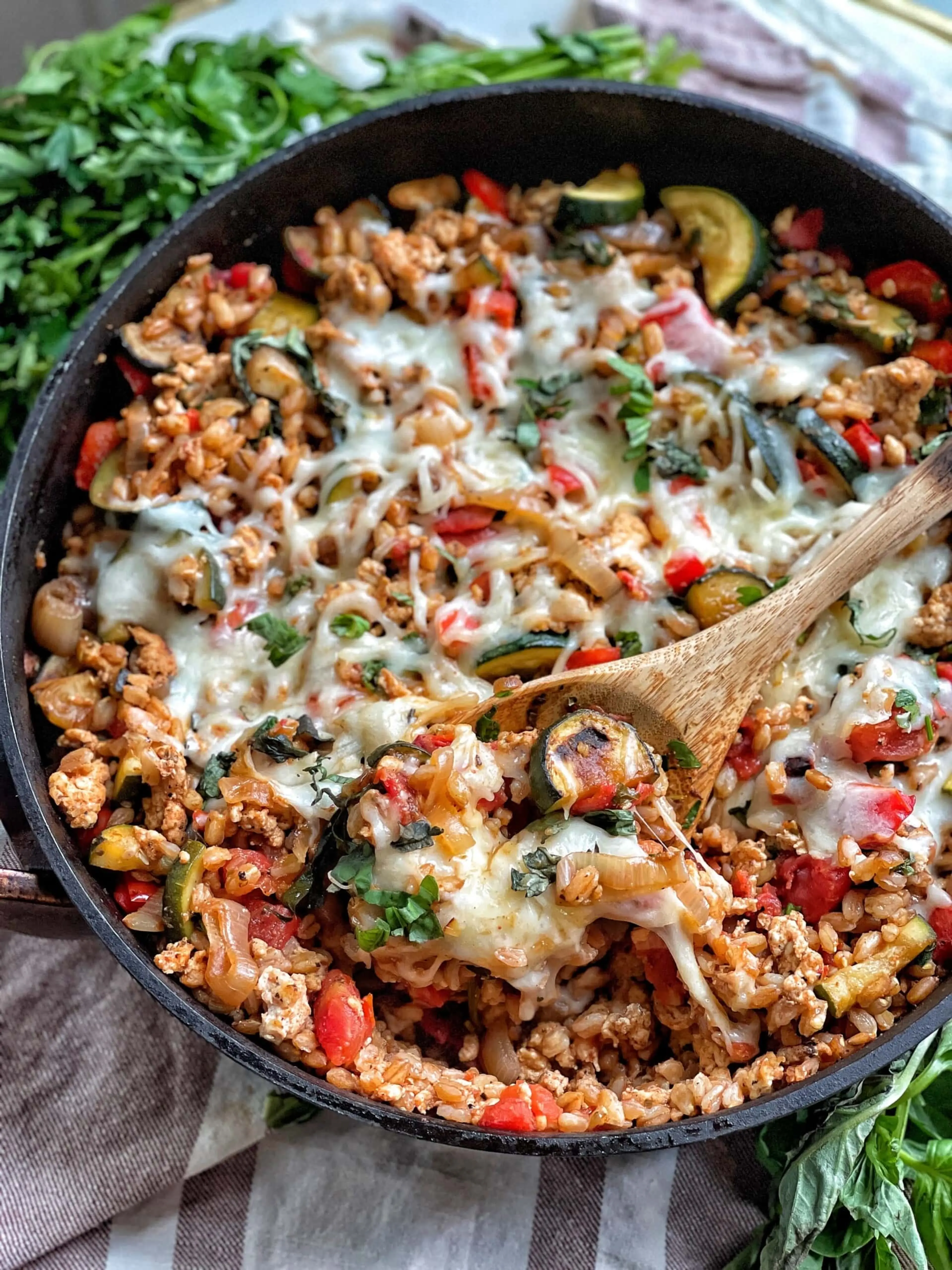 Italian Chicken, Farro and Vegetable Skillet